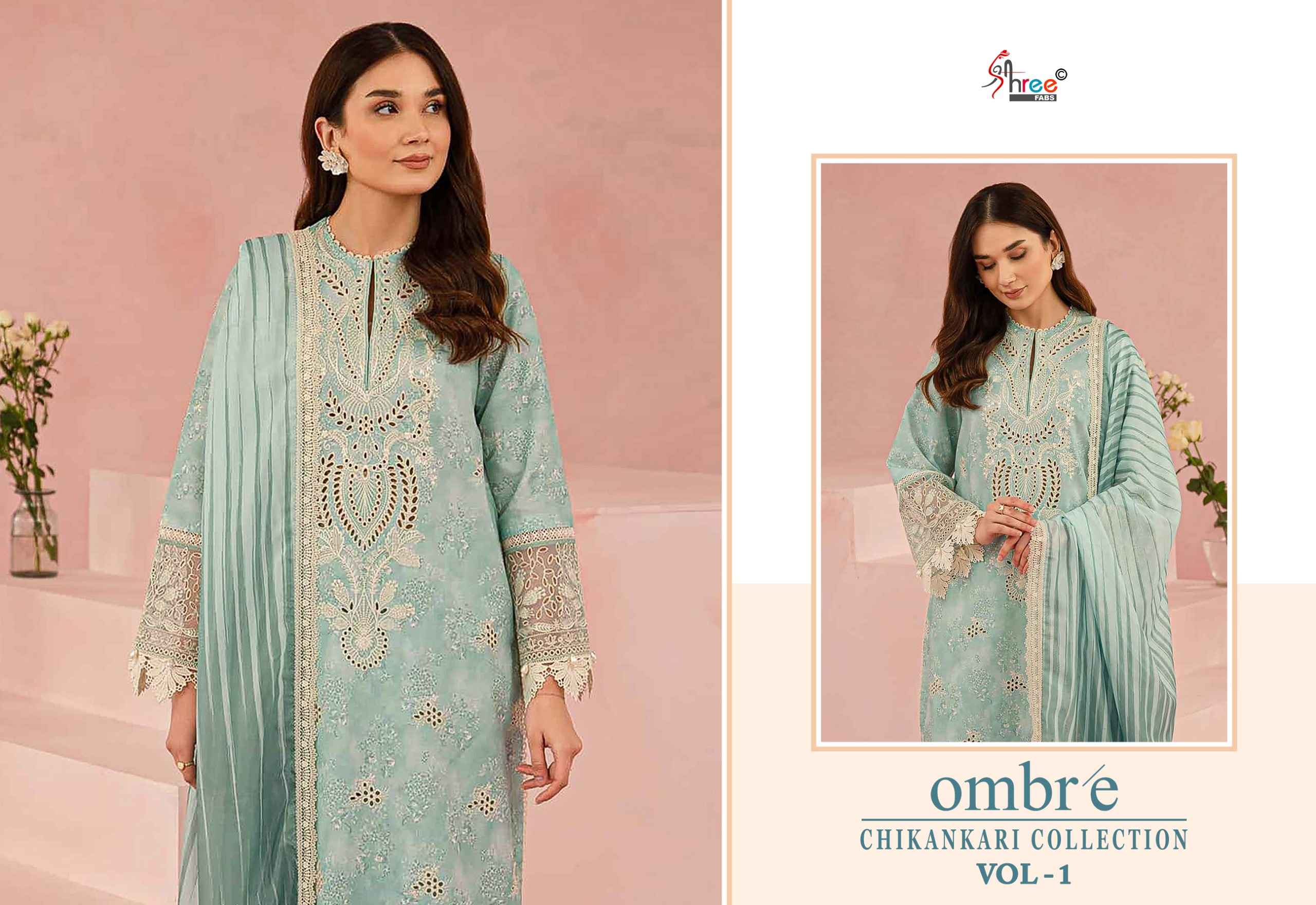 Shree fabs Ombre Chikankari Lawn Collection Vol 1 Dress Material ( 8 pcs catalogue)