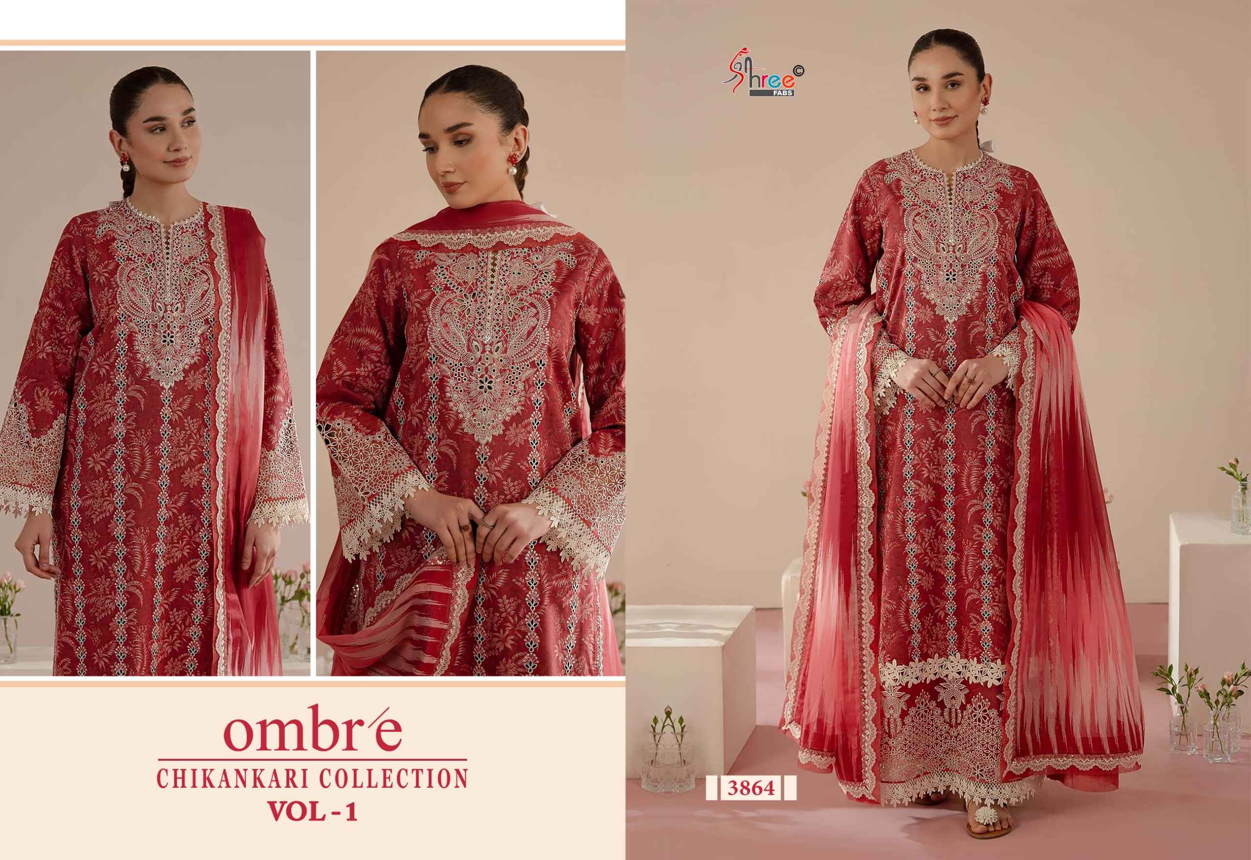 Shree fabs Ombre Chikankari Lawn Collection Vol 1 Dress Material ( 8 pcs catalogue)