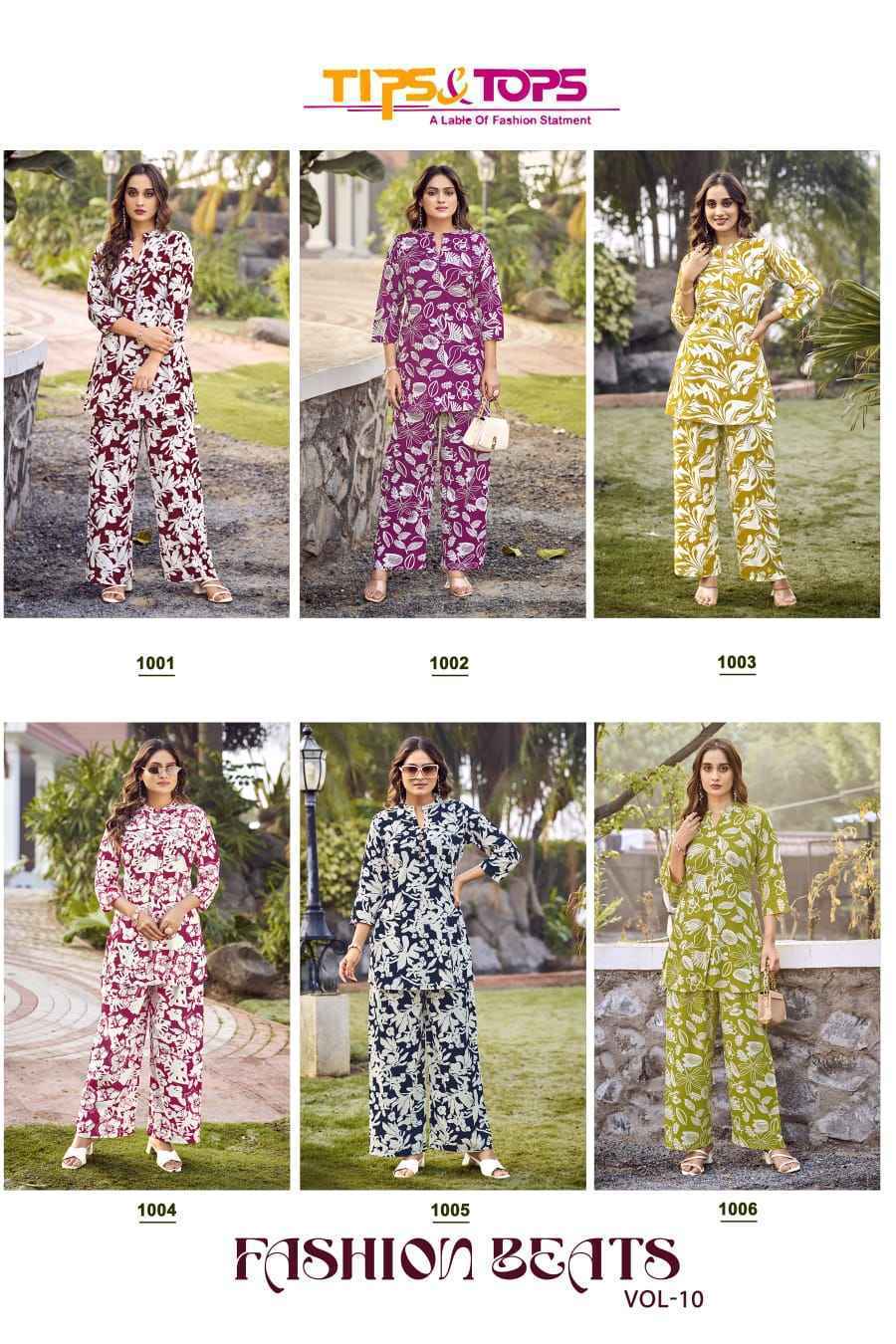 Tips & Tops Fashion Beats Vol 10 Reyon Co ord Set Deess Wholesale Rate ( 10 Pcs Catalog )