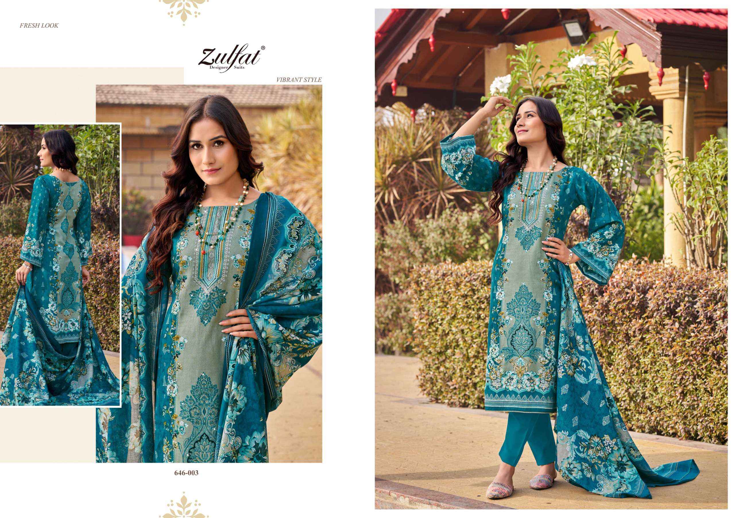 ZULFAT DESIGNER SUITS RAABTA VOL 6 COTTON DIGITAL PRINTS WITH WORK SUIT WHOLESALE PRICE ( 6 PCS CATALOG )