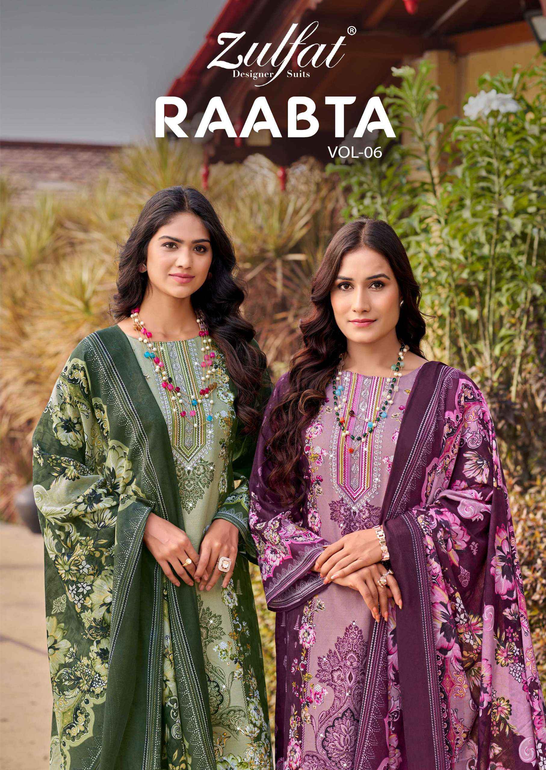 ZULFAT DESIGNER SUITS RAABTA VOL 6 COTTON DIGITAL PRINTS WITH WORK SUIT WHOLESALE PRICE ( 6 PCS CATALOG )