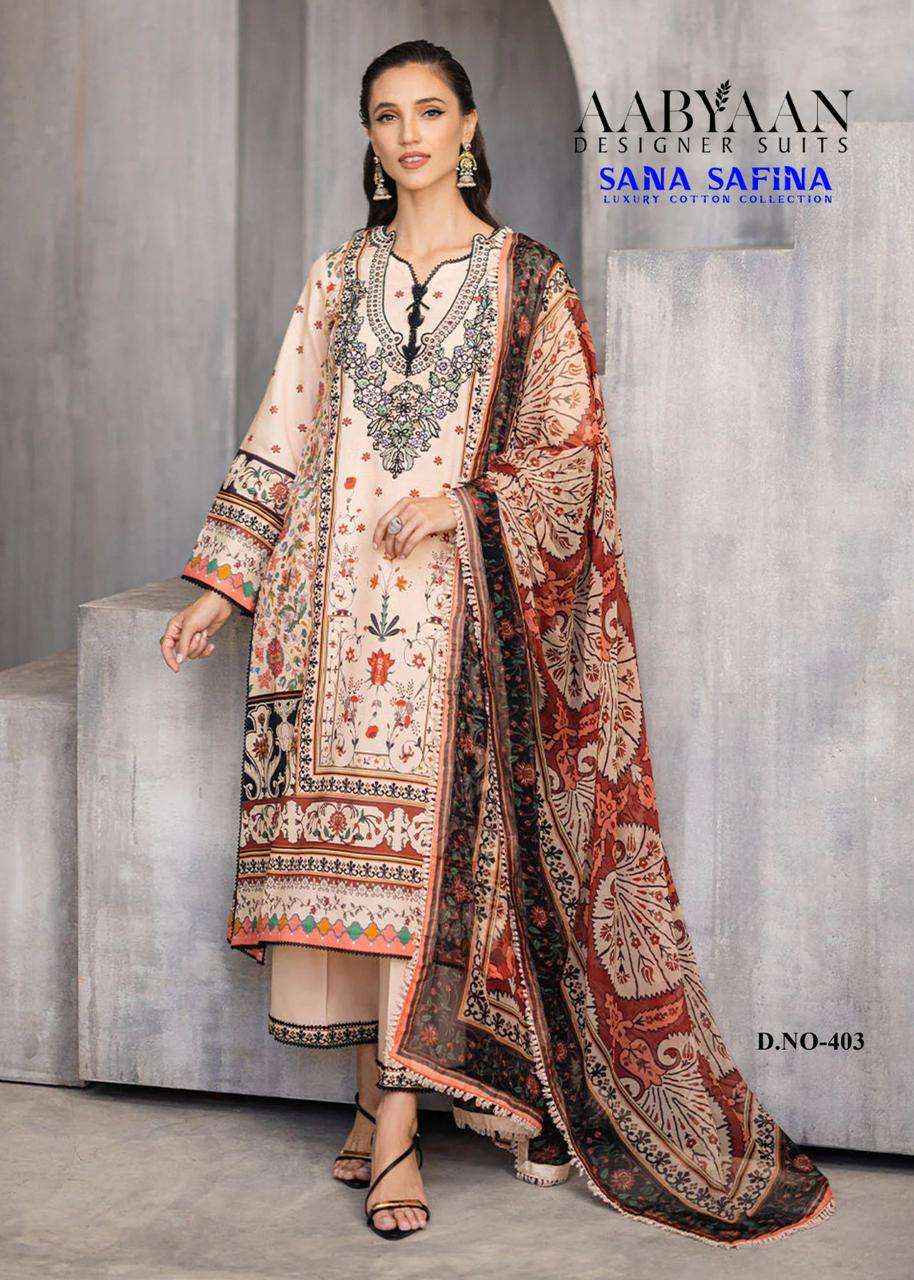 AABYAAN DESIGNER SUIT SANA SAFINA VOL 4 COTTON DIGITAL KARACHI PRINT SUIT WHOLESALE RATE ( 6 PCS CATALOG )