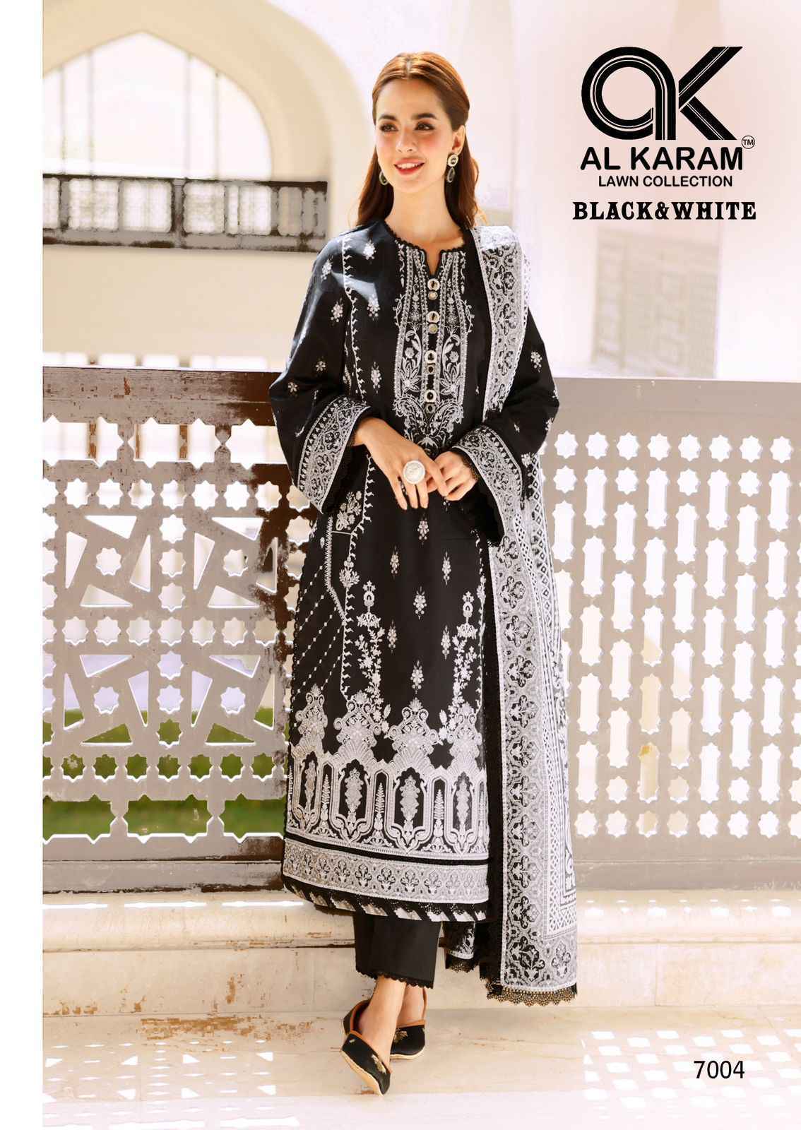 AL KARAM BLACK & WHITE VOL-7 SUITS - PURE CAMBRICE COTTON DRESS MATERIAL AT WHOLESALE PRICE ( 6 PCS CATALOG )
