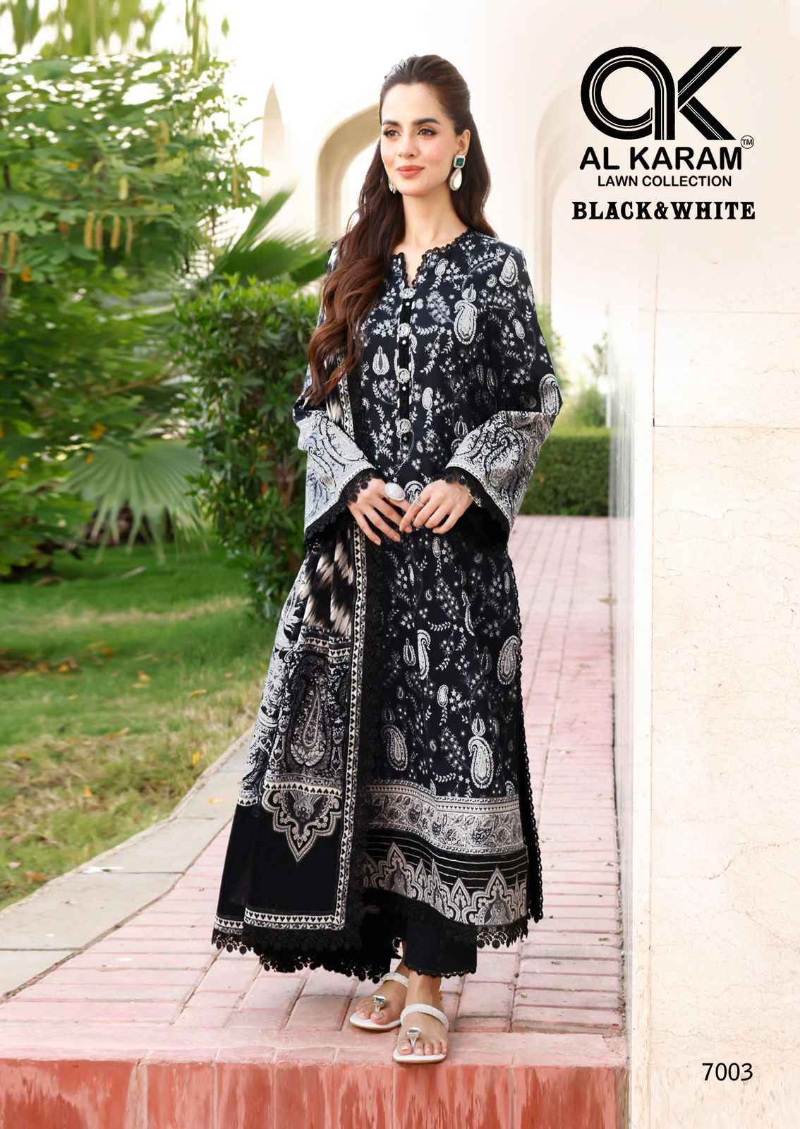 AL KARAM BLACK & WHITE VOL-7 SUITS - PURE CAMBRICE COTTON DRESS MATERIAL AT WHOLESALE PRICE ( 6 PCS CATALOG )