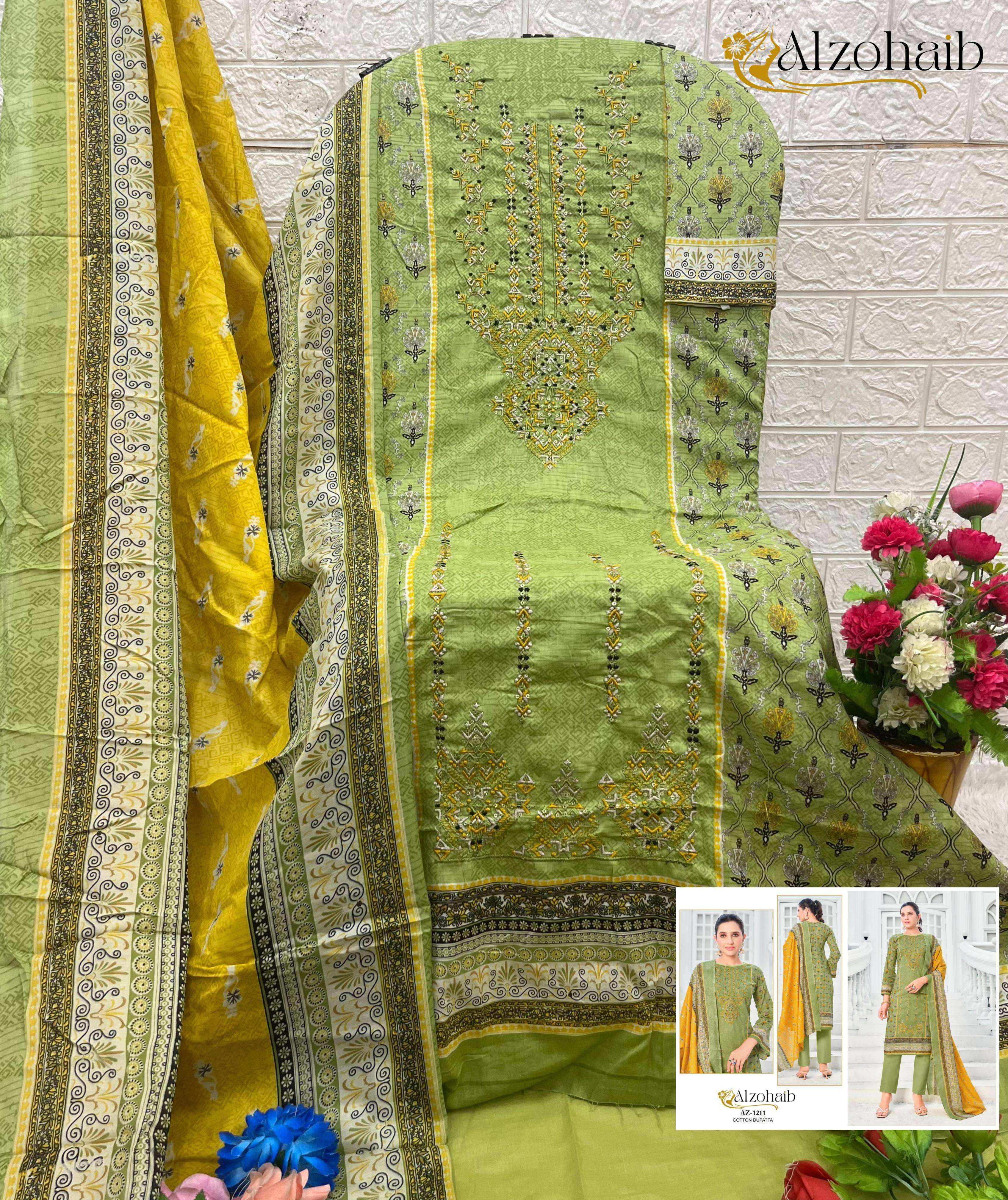 AL ZOHAIB DESIGN NO - 1210-1211-1248-1249-1250 PURE COTTON PRINT HEAVY SELF WORK PAKISTANI SALWAR SUIT WHOLESALE PRICE ( 5 PCS CATALOG )