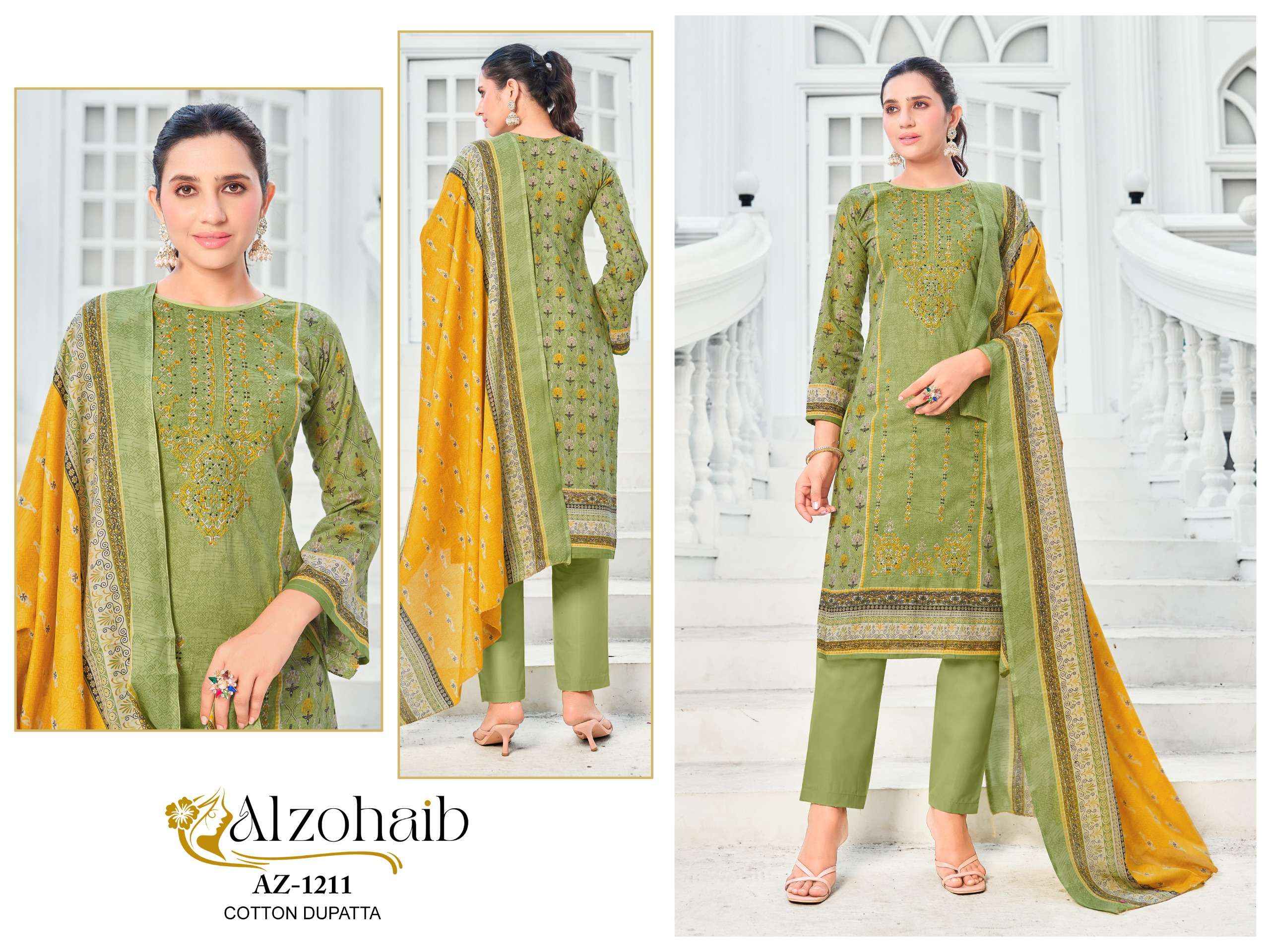 AL ZOHAIB DESIGN NO - 1210-1211-1248-1249-1250 PURE COTTON PRINT HEAVY SELF WORK PAKISTANI SALWAR SUIT WHOLESALE PRICE ( 5 PCS CATALOG )
