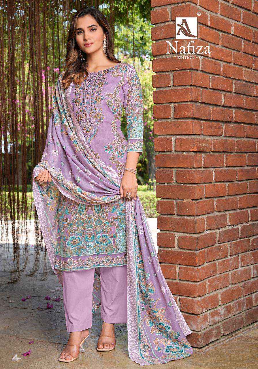 Alok Nafiza Editon 5 Cambric Cotton Salwar Kameez Wholesale Rate ( 8 Pcs Catalog )
