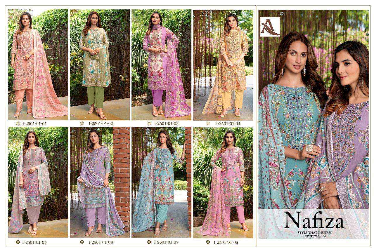 Alok Nafiza Editon 5 Cambric Cotton Salwar Kameez Wholesale Rate ( 8 Pcs Catalog )