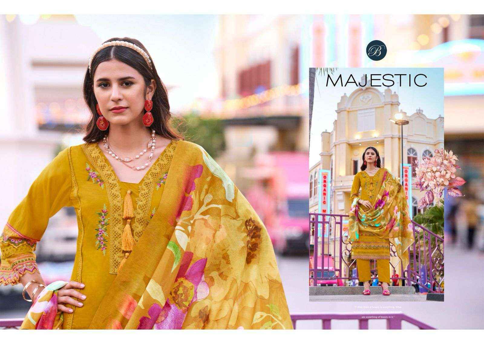 Belliza Designer Majestic Pure Roman Silk Ladies Dress Material ( 6 Pcs Catalogue )