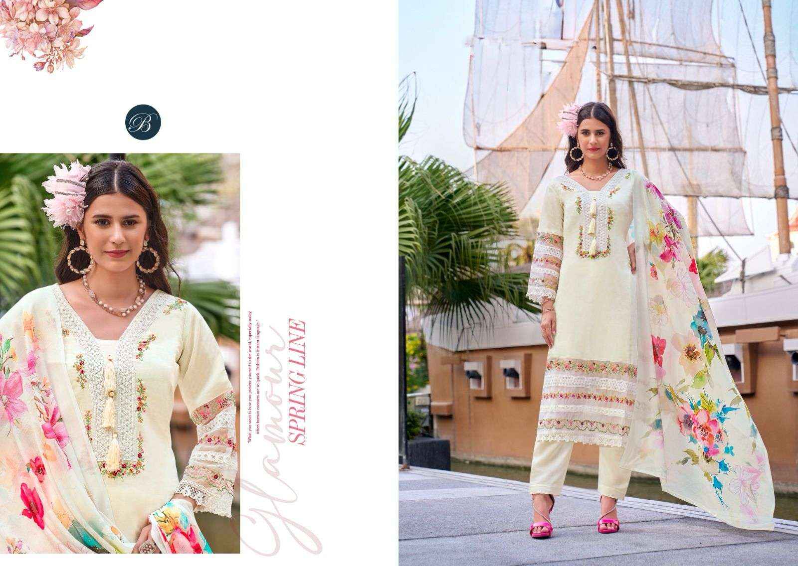 Belliza Designer Majestic Pure Roman Silk Ladies Dress Material ( 6 Pcs Catalogue )