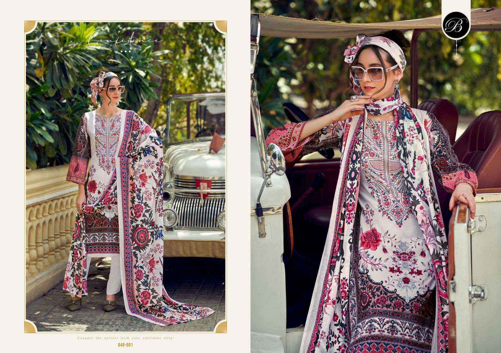 BELLIZA DESIGNER STUDIO NAIRA VOL 106 COTTON PRINT WITH FANCY WORK SUIT  WHOLESALE RATE ( 8 PCS CATALOG )