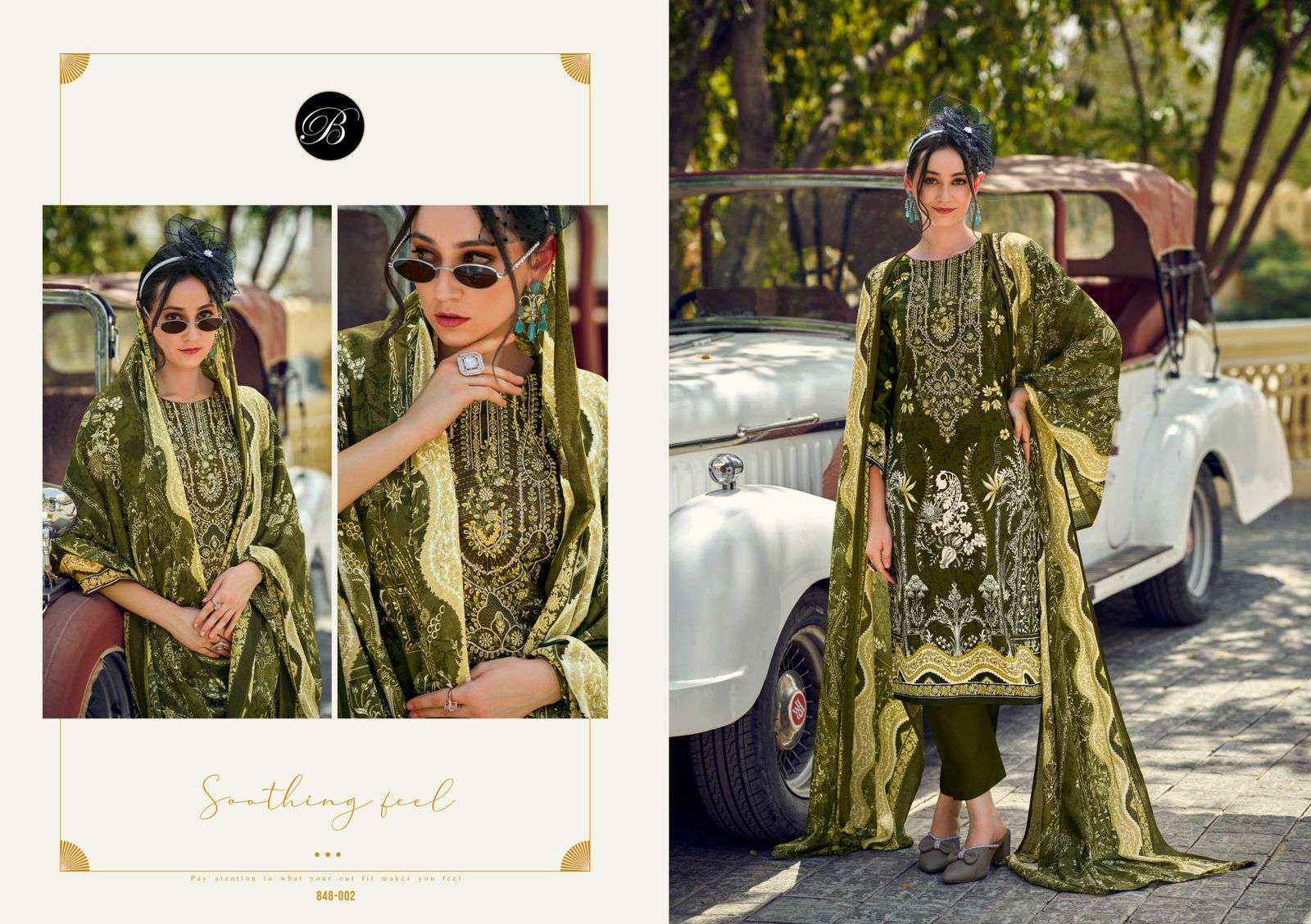 BELLIZA DESIGNER STUDIO NAIRA VOL 106 COTTON PRINT WITH FANCY WORK SUIT  WHOLESALE RATE ( 8 PCS CATALOG )