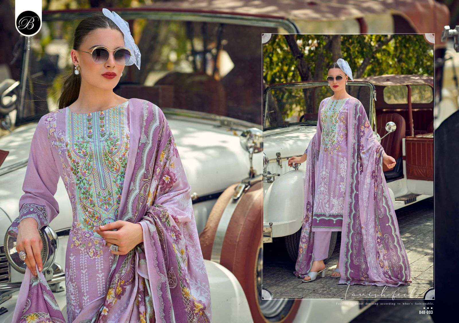 BELLIZA DESIGNER STUDIO NAIRA VOL 106 COTTON PRINT WITH FANCY WORK SUIT  WHOLESALE RATE ( 8 PCS CATALOG )