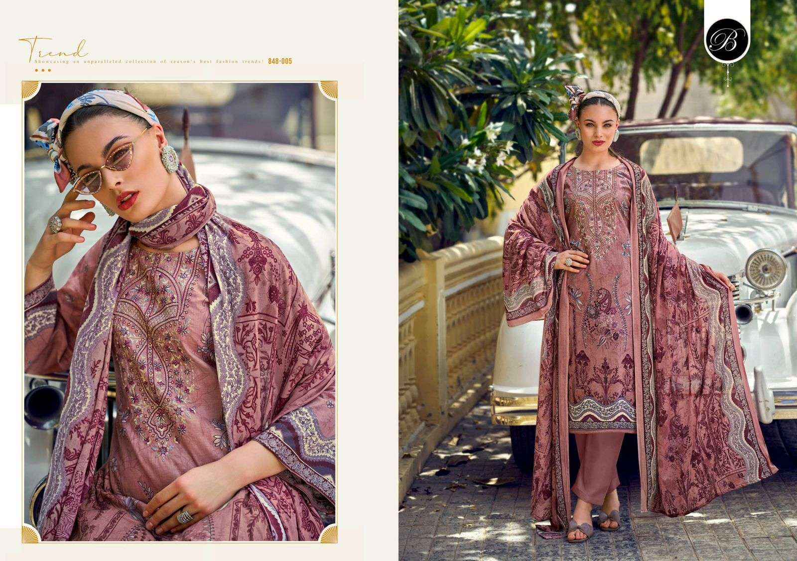 BELLIZA DESIGNER STUDIO NAIRA VOL 106 COTTON PRINT WITH FANCY WORK SUIT  WHOLESALE RATE ( 8 PCS CATALOG )