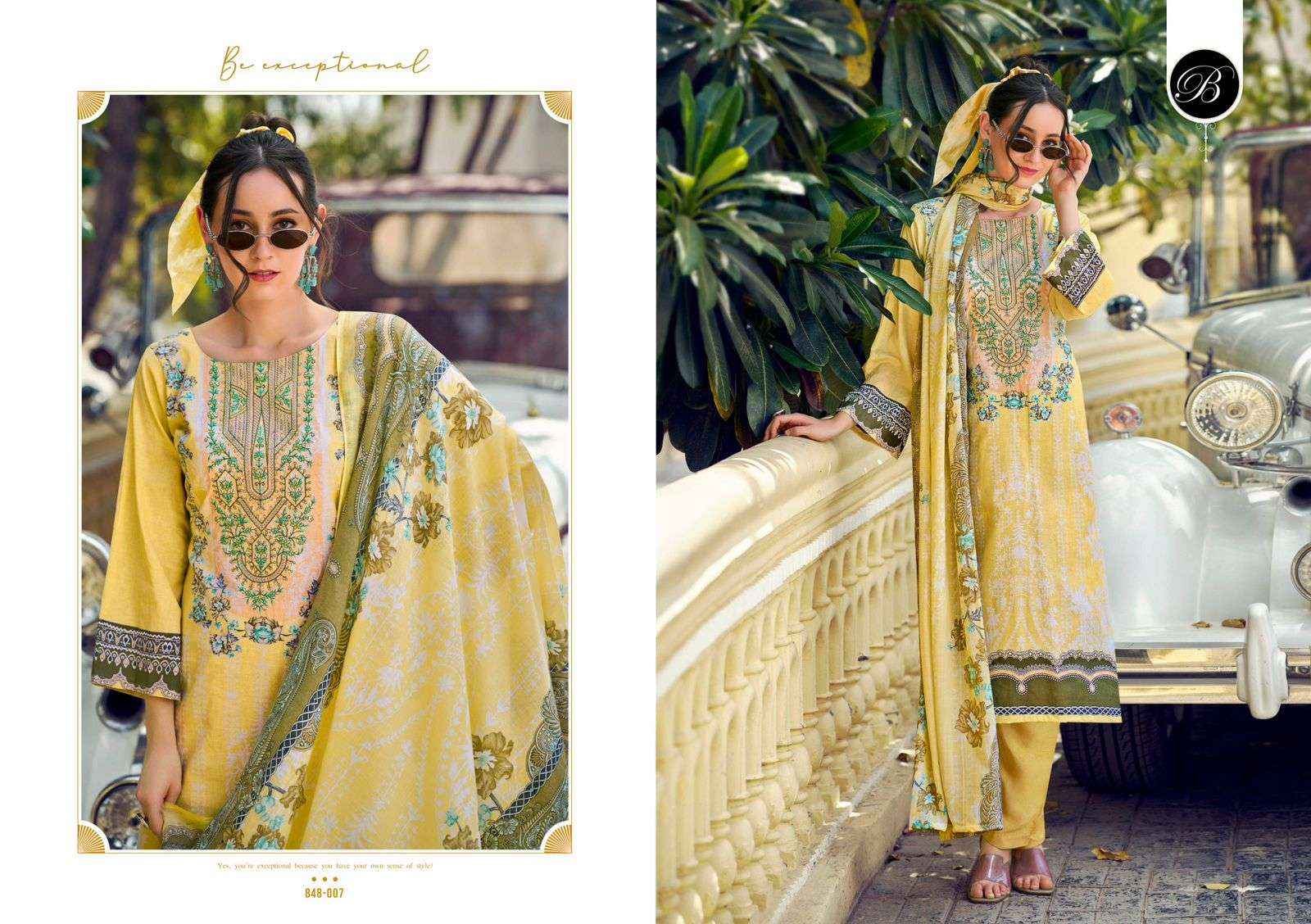 BELLIZA DESIGNER STUDIO NAIRA VOL 106 COTTON PRINT WITH FANCY WORK SUIT  WHOLESALE RATE ( 8 PCS CATALOG )