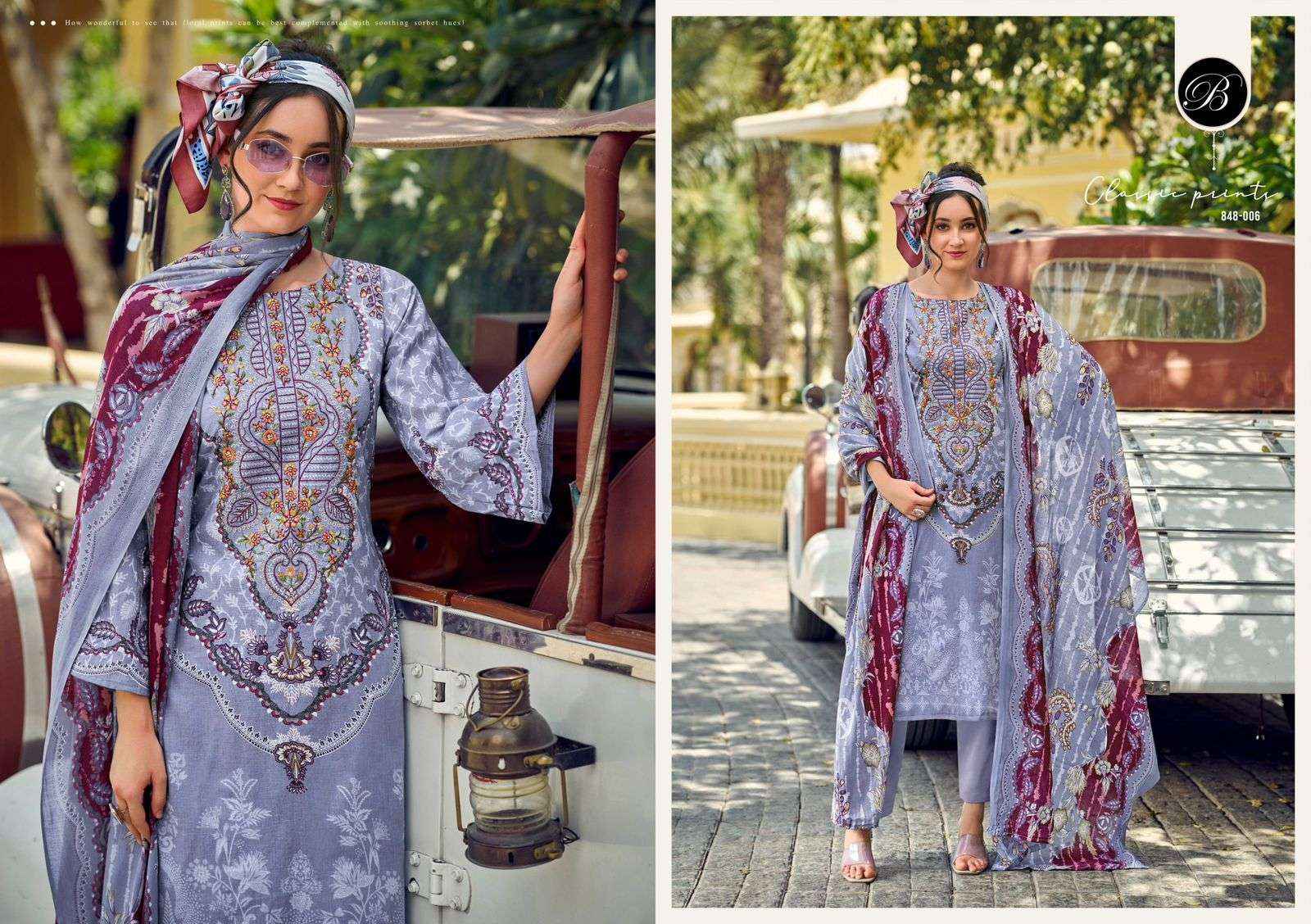 BELLIZA DESIGNER STUDIO NAIRA VOL 106 COTTON PRINT WITH FANCY WORK SUIT  WHOLESALE RATE ( 8 PCS CATALOG )