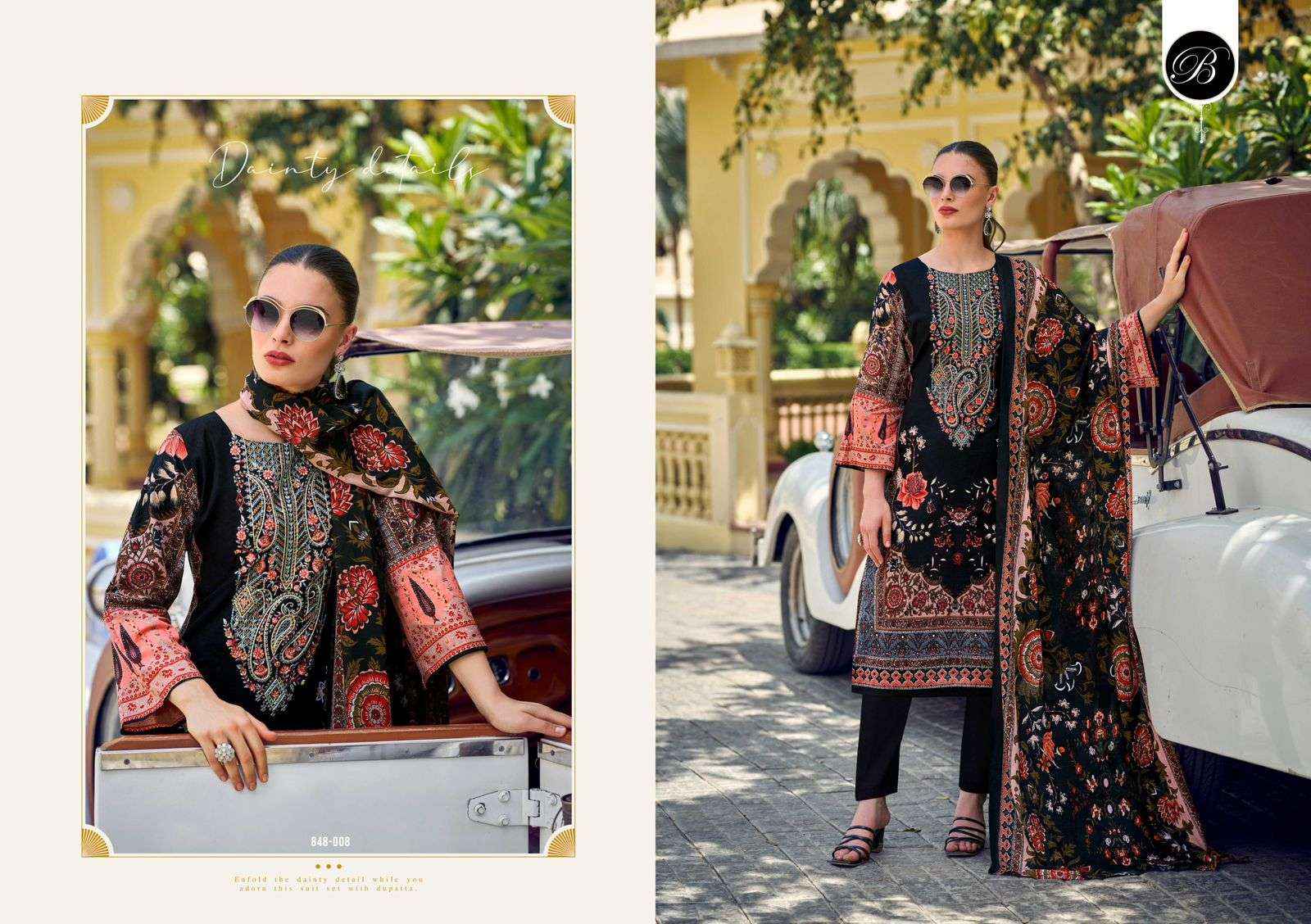 BELLIZA DESIGNER STUDIO NAIRA VOL 106 COTTON PRINT WITH FANCY WORK SUIT  WHOLESALE RATE ( 8 PCS CATALOG )