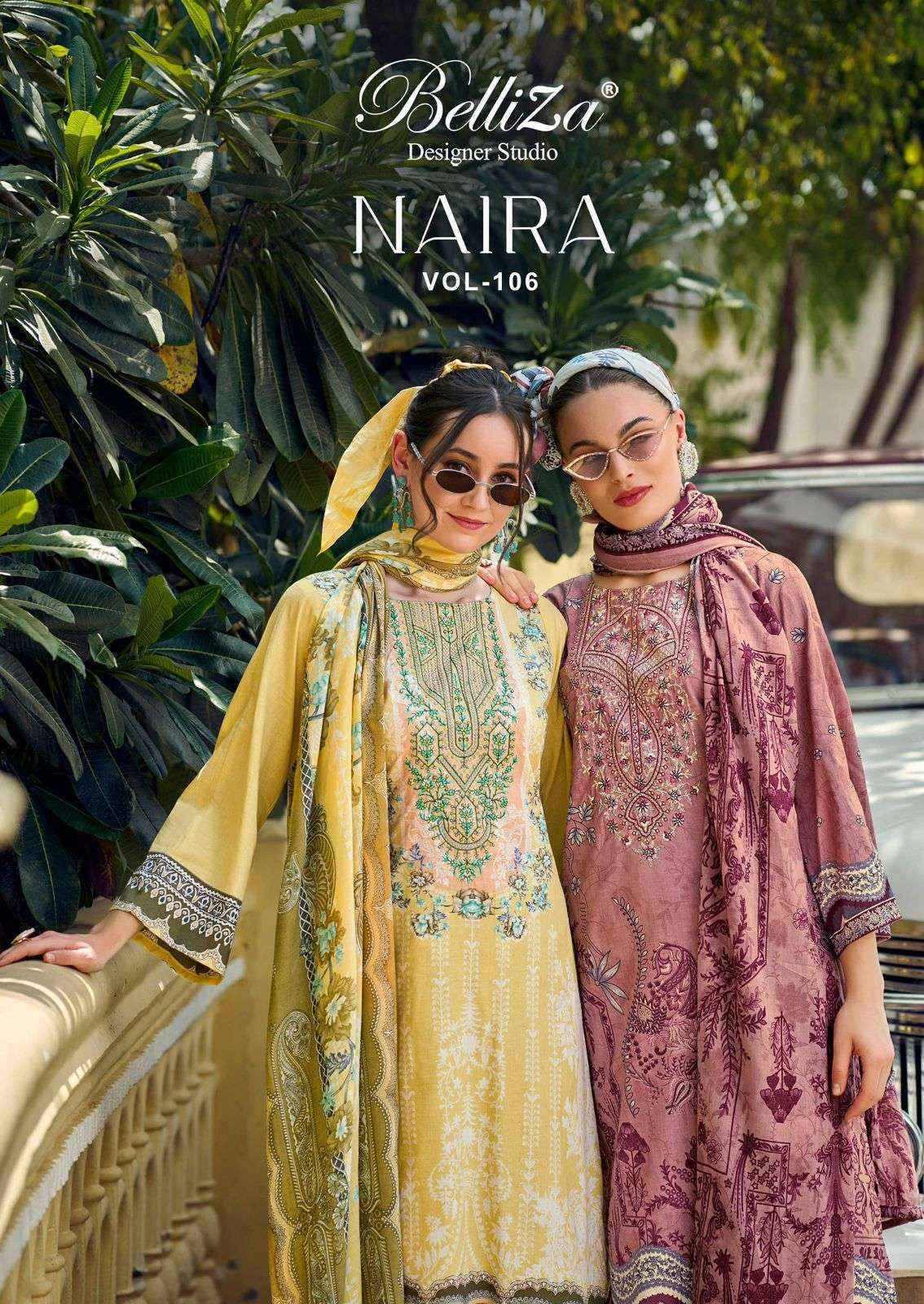 BELLIZA DESIGNER STUDIO NAIRA VOL 106 COTTON PRINT WITH FANCY WORK SUIT  WHOLESALE RATE ( 8 PCS CATALOG )