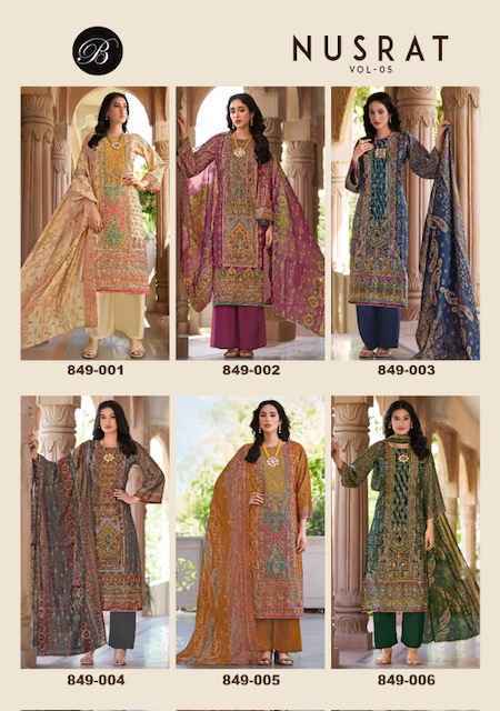 Belliza Nusrat Vol 5 Viscose Musline Dress Material Latest Catalog ( 6 pcs Catalogue )