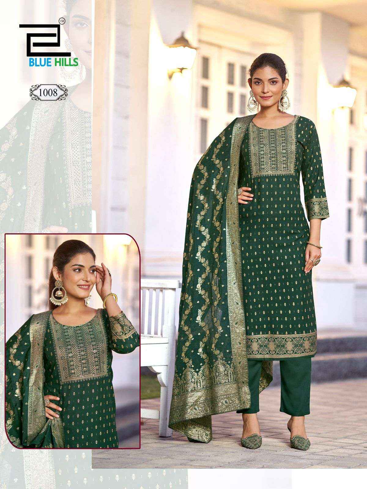 BLUE HILLS MADHURI RAYON FANCY EMBROIDERY WORKS LADIES READYMADE SUIT WHOLESALE RATE ( 8 PCS CATALOG )