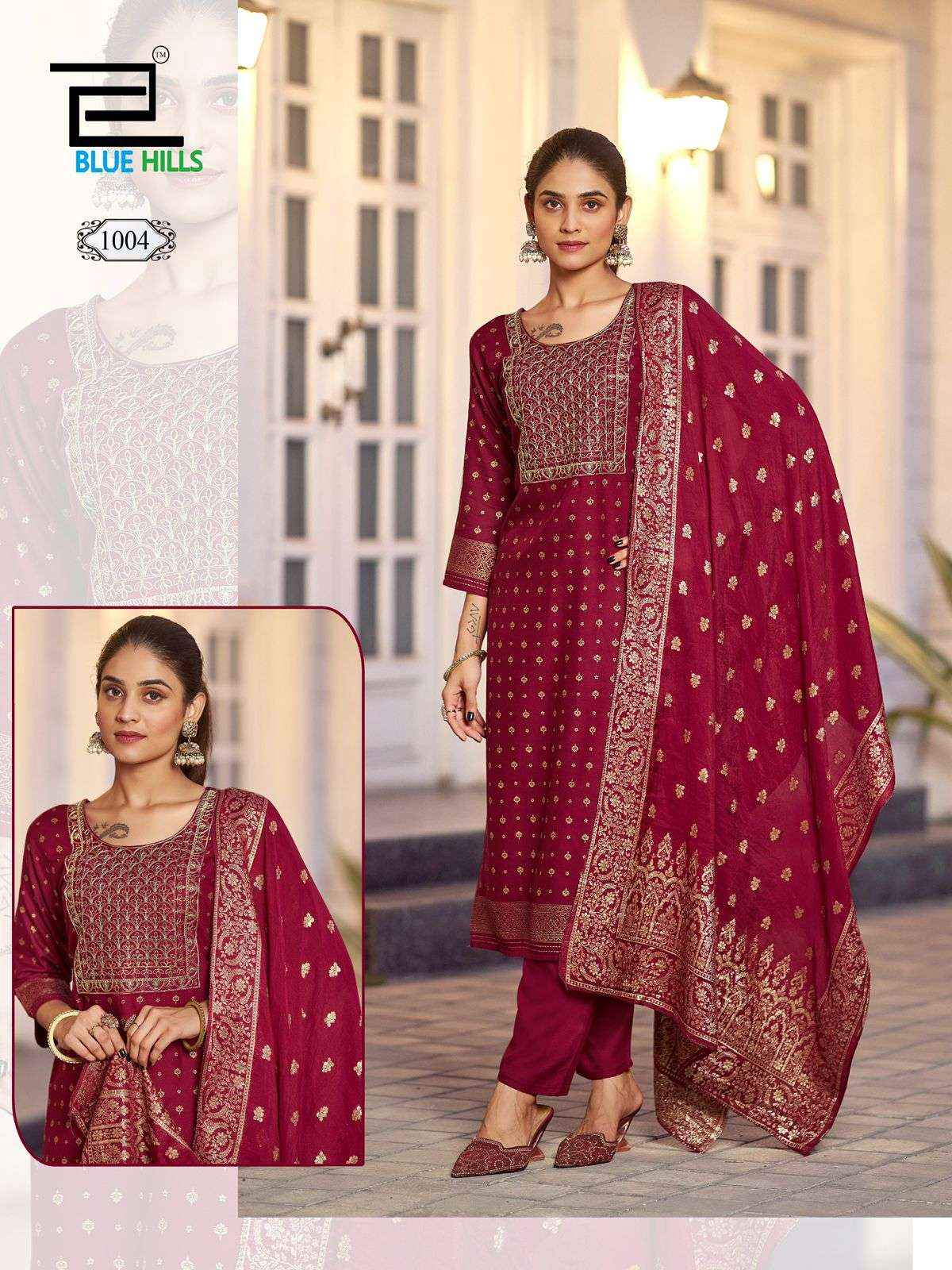 BLUE HILLS MADHURI RAYON FANCY EMBROIDERY WORKS LADIES READYMADE SUIT WHOLESALE RATE ( 8 PCS CATALOG )