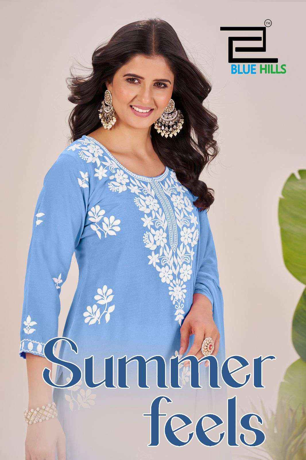BLUE HILLS SUMMER FEELS RAYON FANCY WORKS LADIES KURTI COMBO SET ( 4 Pcs Catalogue )