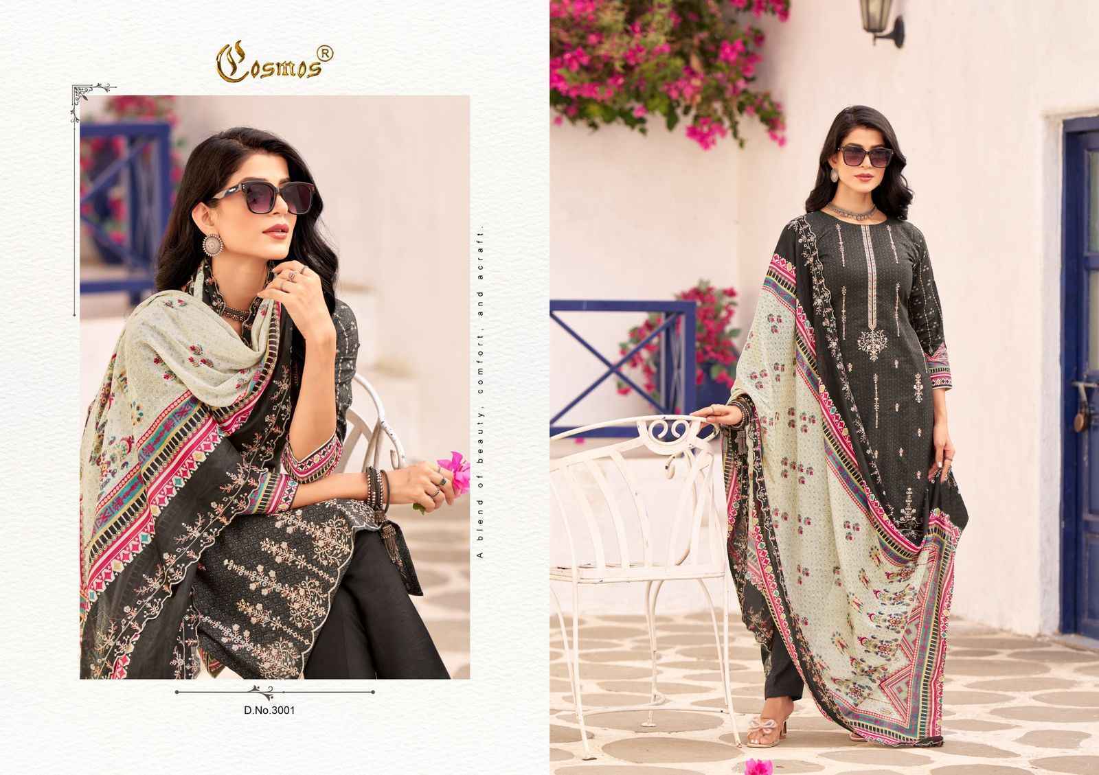 COSMOS BIN SAEED VOL -3 LAWN COTTON WITH HEAVY SELF EMBROIDERY SALWAR KAMEEZ WHOLESALE RATE ( 8 PCS CATALOG )