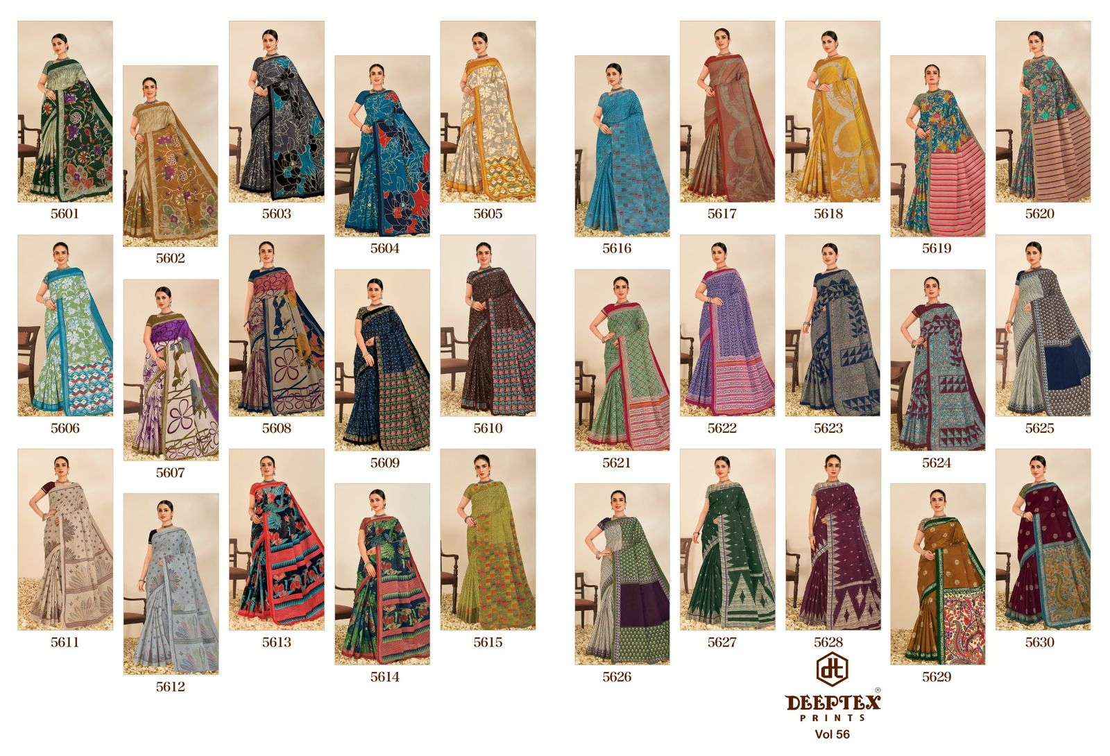 Deeptex Mother India Vol 56 Printed Pure Cotton Saree Wholesale Price ( 30 Pcs Catalogue )