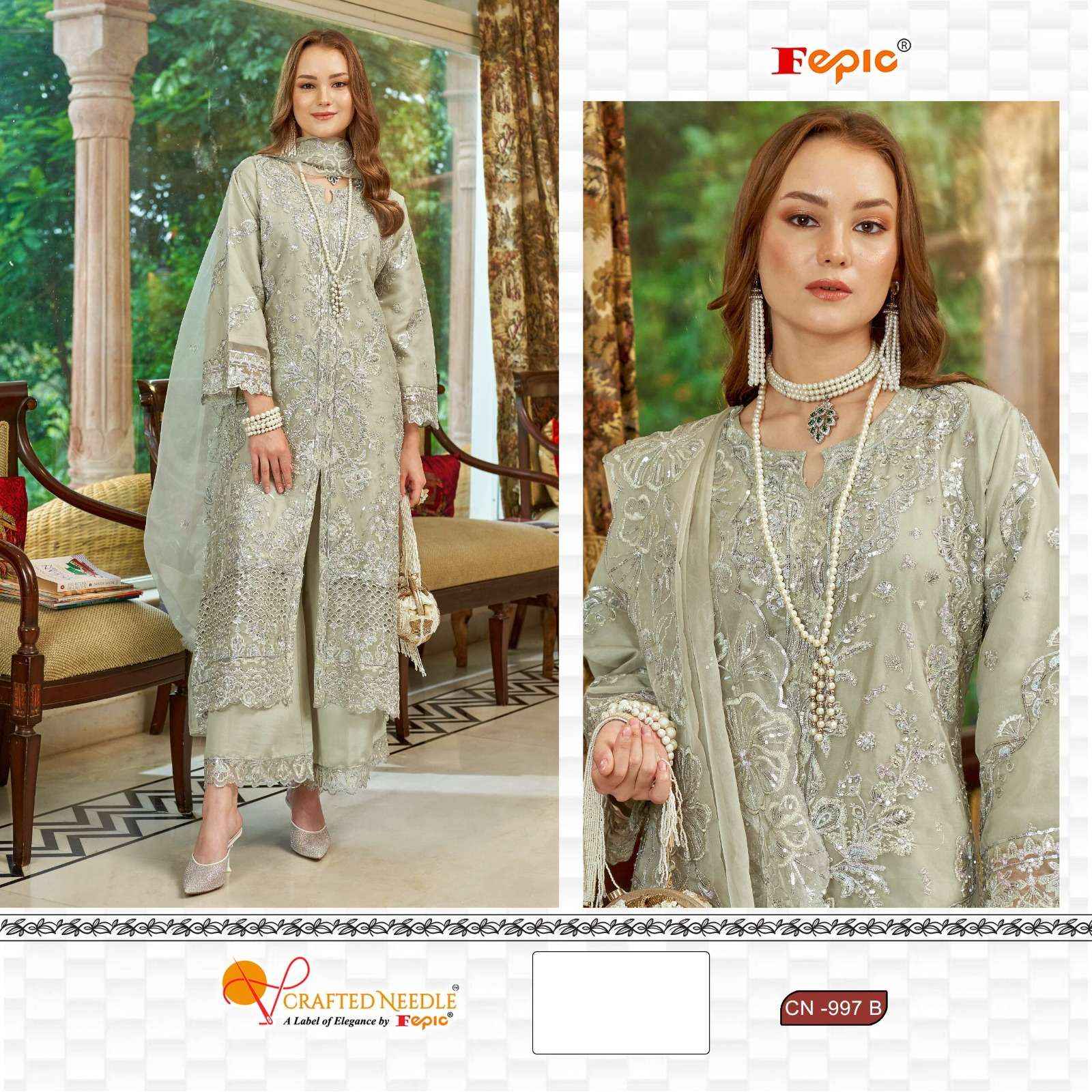 FEPIC CRAFTED NEEDLE CN 997 ORGANZA HEAVY EMBROIDERED SALWAR SUIT WHOLESALE PRICE ( 3 PCS CATALOG )