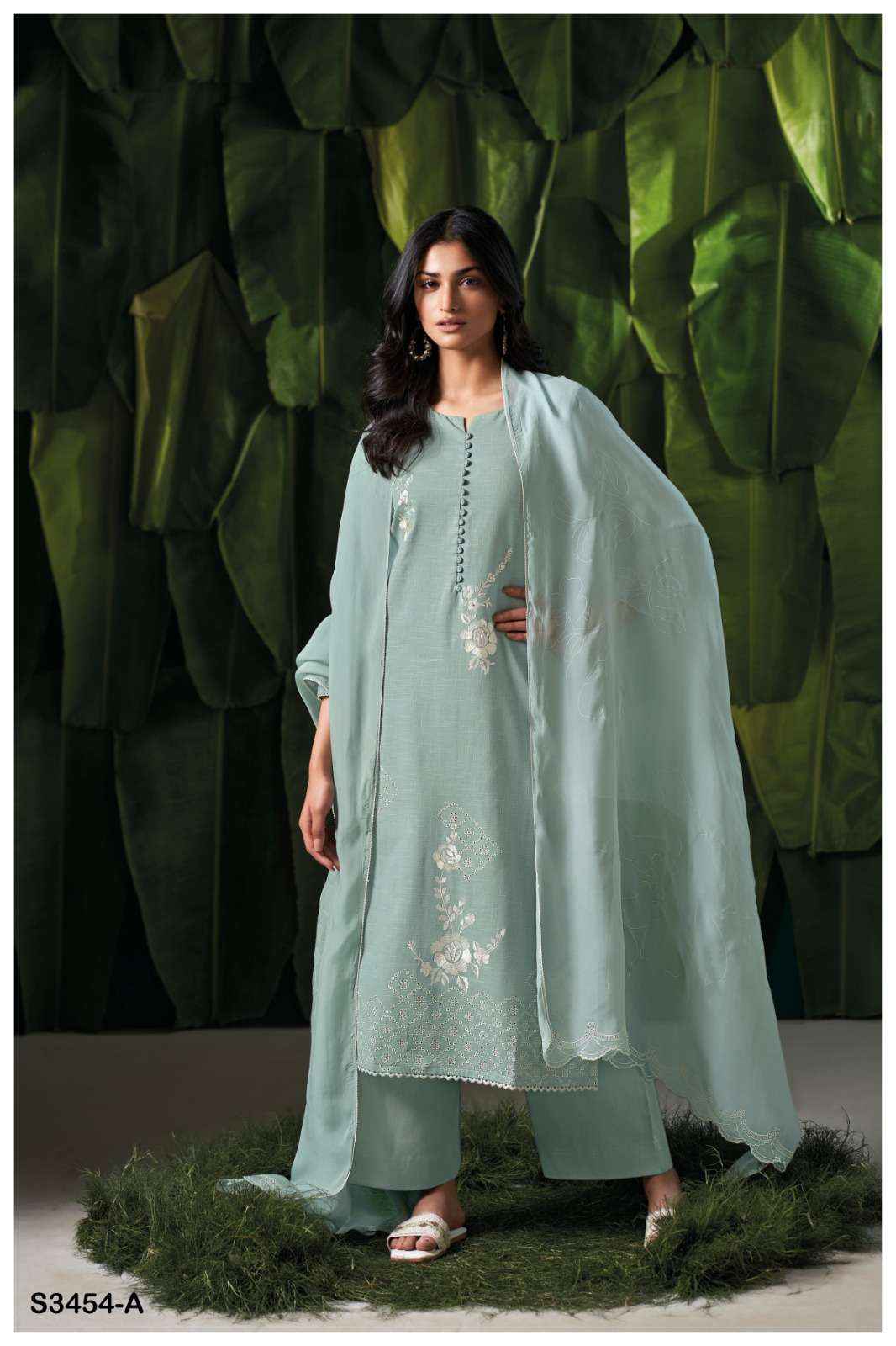 GANGA EBONY 3454 COTTON EMBROIDERY WORK LADIES SUIT WHOLESALE PRICE ( 2 PCS CATALOG )