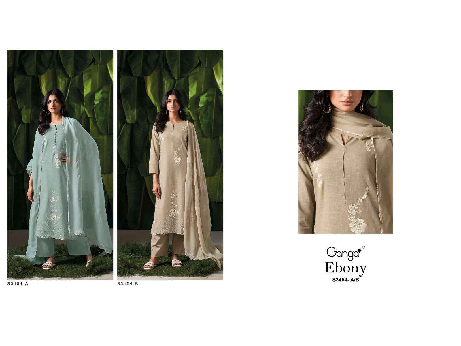 GANGA EBONY 3454 COTTON EMBROIDERY WORK LADIES SUIT WHOLESALE PRICE ( 2 PCS CATALOG )