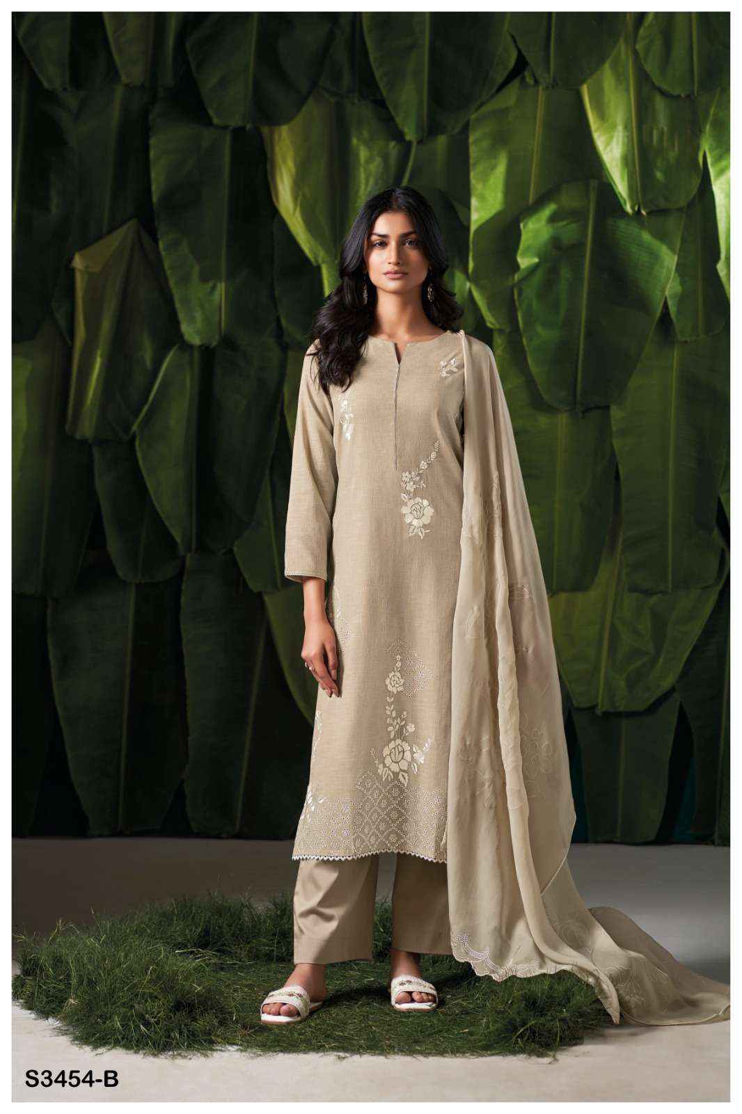 GANGA EBONY 3454 COTTON EMBROIDERY WORK LADIES SUIT WHOLESALE PRICE ( 2 PCS CATALOG )