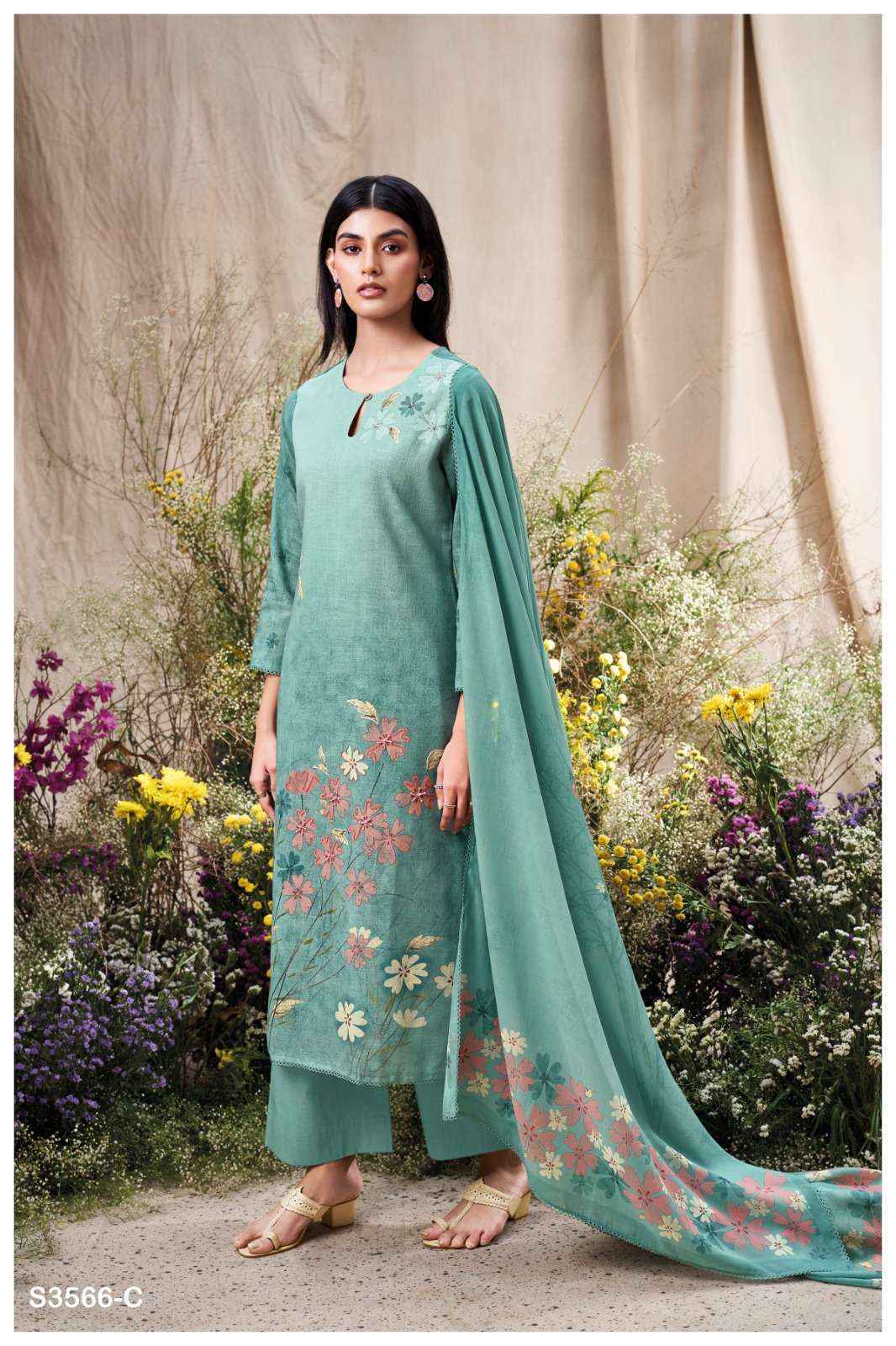 Ganga Ela 3566 Linen Cotton Salwar Kameez Wholesale Rate ( 4 Pcs Catalog )