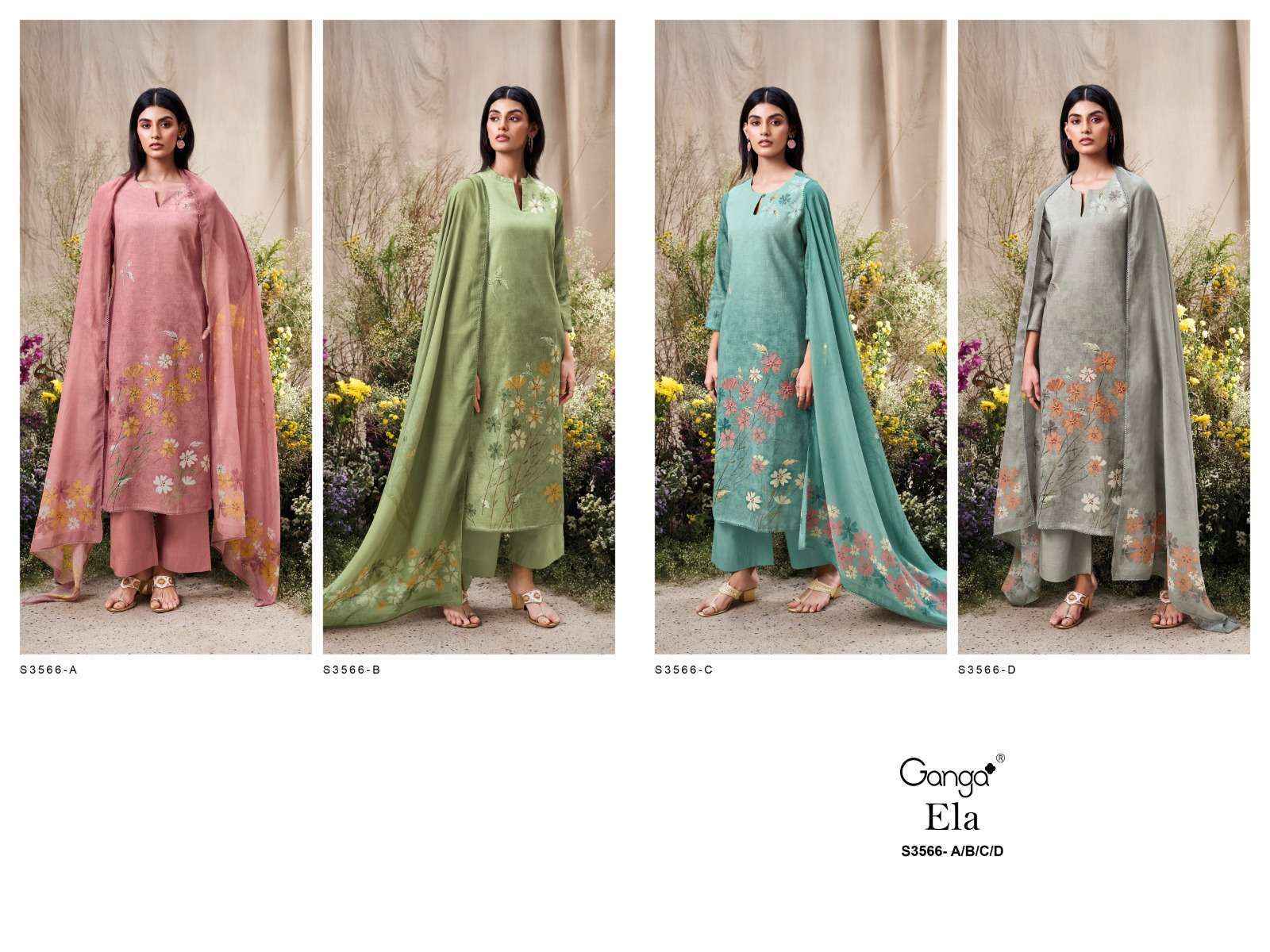 Ganga Ela 3566 Linen Cotton Salwar Kameez Wholesale Rate ( 4 Pcs Catalog )