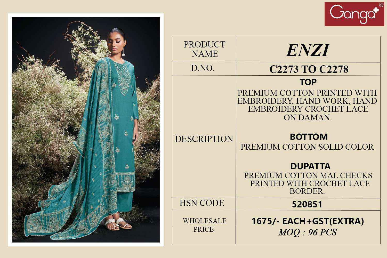Ganga Enzi Cotton Salwar Kameez Wholesale Rate ( 6 Pcs Catalog )