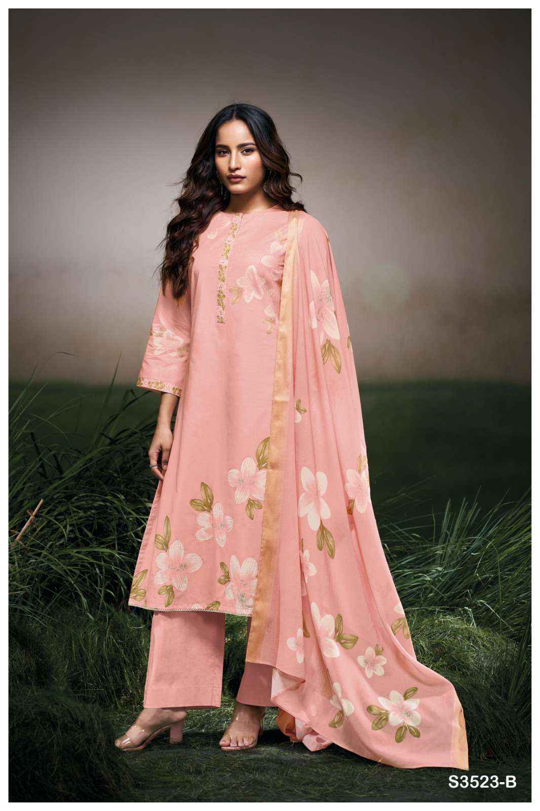 GANGA FARYAT 3523 COTTON PRINTED WITH DESIGNER SUIT WHOLESALE PRICE ( 4 PCS CATALOG )