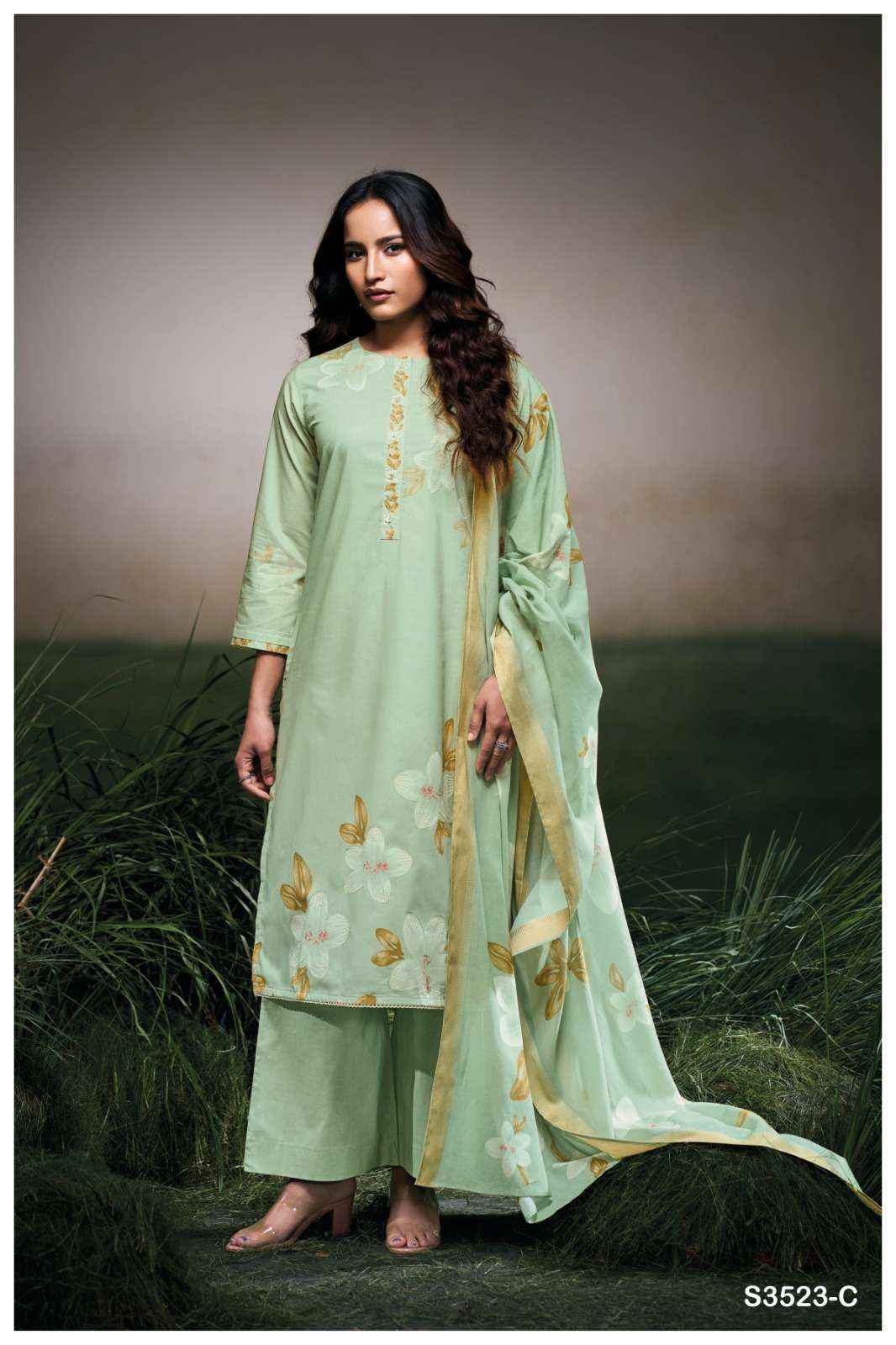 GANGA FARYAT 3523 COTTON PRINTED WITH DESIGNER SUIT WHOLESALE PRICE ( 4 PCS CATALOG )
