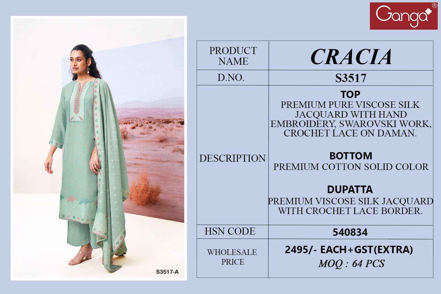 Ganga Fashion Cracia 3517 Premium Designs Silk Suit Salwar Kameez Wholesale Rate ( 2 Pcs Catalog )
