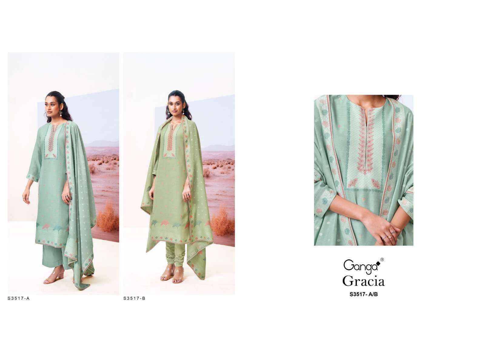 Ganga Fashion Cracia 3517 Premium Designs Silk Suit Salwar Kameez Wholesale Rate ( 2 Pcs Catalog )