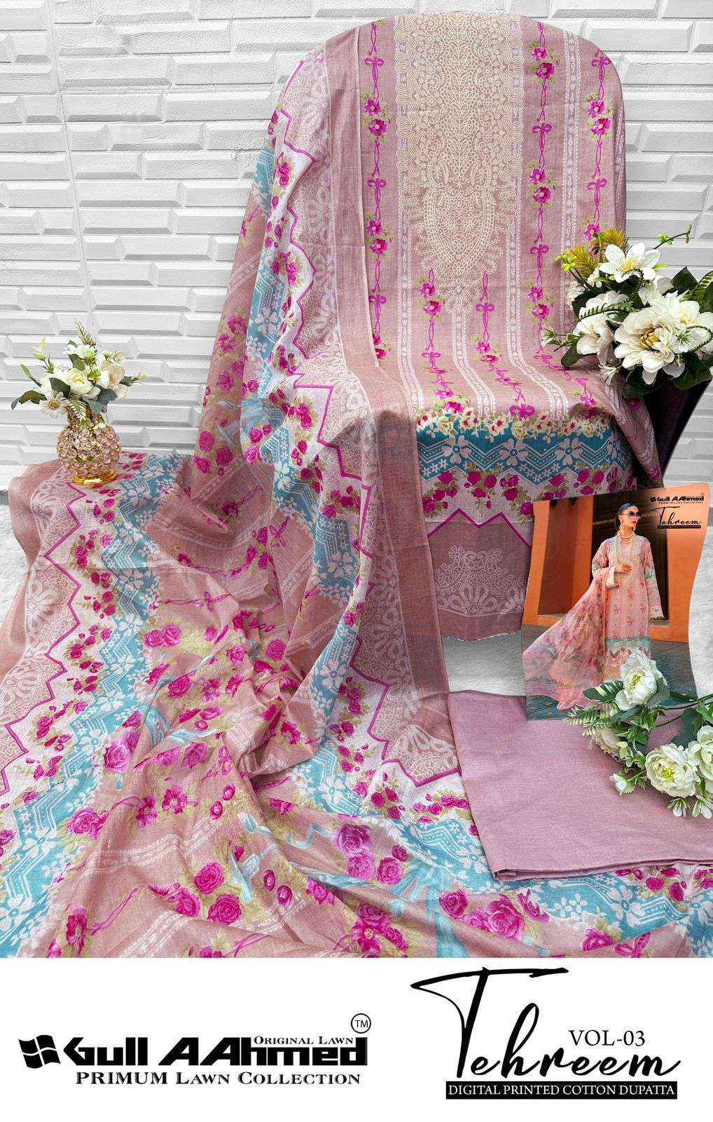 GULL AAHMED TEHREEM VOL 3 LAWN COTTON DIGITAL PRINT SALWAR KAMEEZ WHOLESALE RATE ( 6 PCS CATALOG )