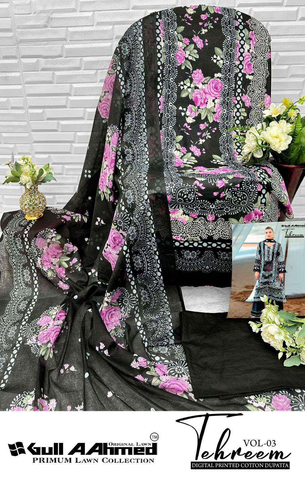 GULL AAHMED TEHREEM VOL 3 LAWN COTTON DIGITAL PRINT SALWAR KAMEEZ WHOLESALE RATE ( 6 PCS CATALOG )
