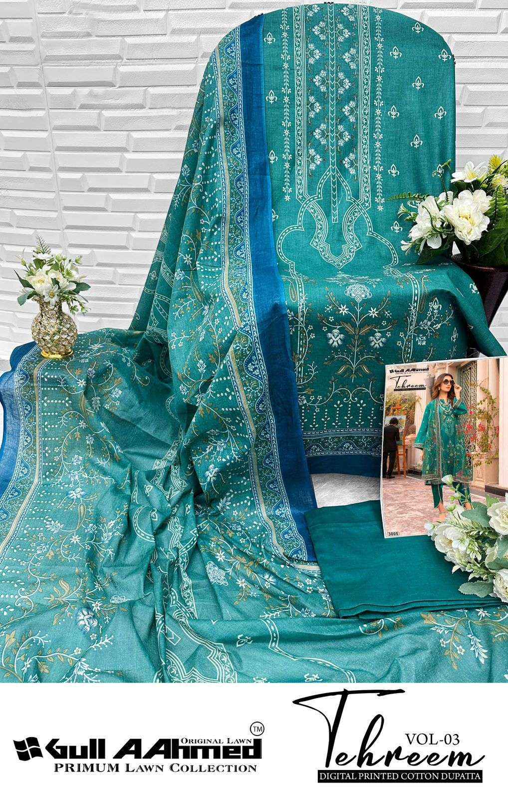 GULL AAHMED TEHREEM VOL 3 LAWN COTTON DIGITAL PRINT SALWAR KAMEEZ WHOLESALE RATE ( 6 PCS CATALOG )