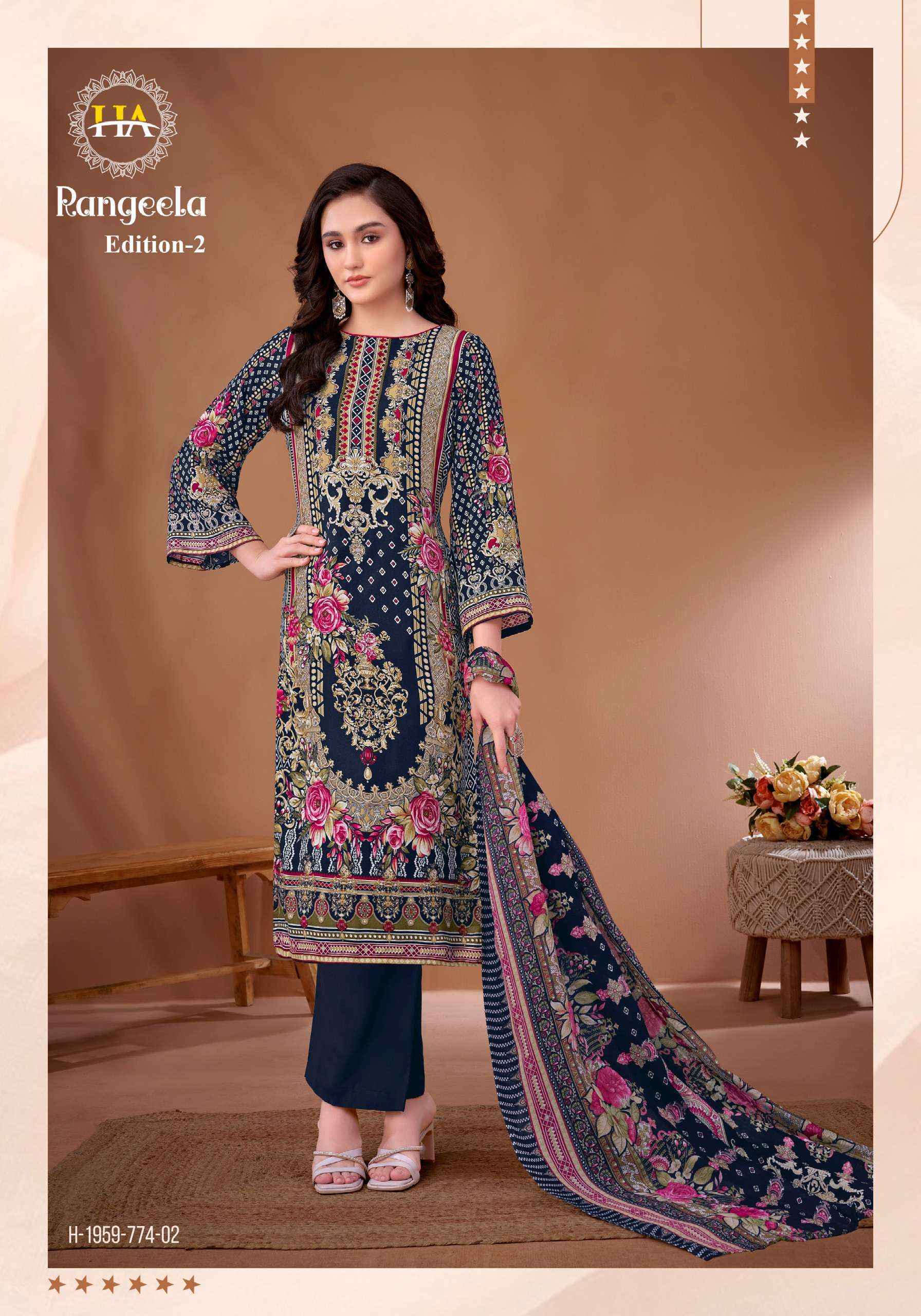 Harshit Fashion Rangeela Vol 2 Viscose Rayon Salwar Kameez Wholesale Rate ( 8  Pcs Catalog )