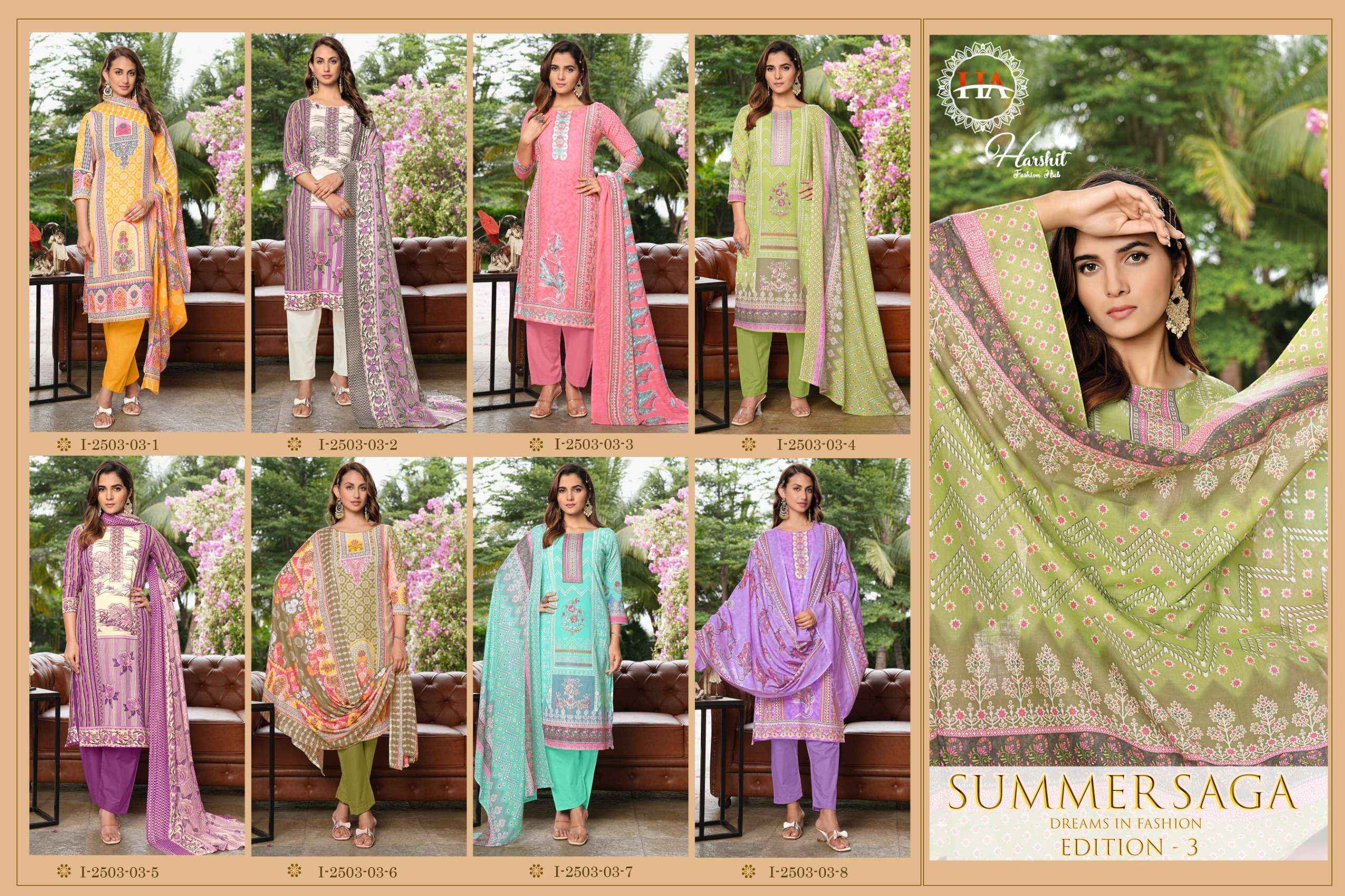 Harshit Fashion Summer Saga Edition 3 Cotton Salwar Kameez Wholesale Rate ( 8 Pcs Catalog )