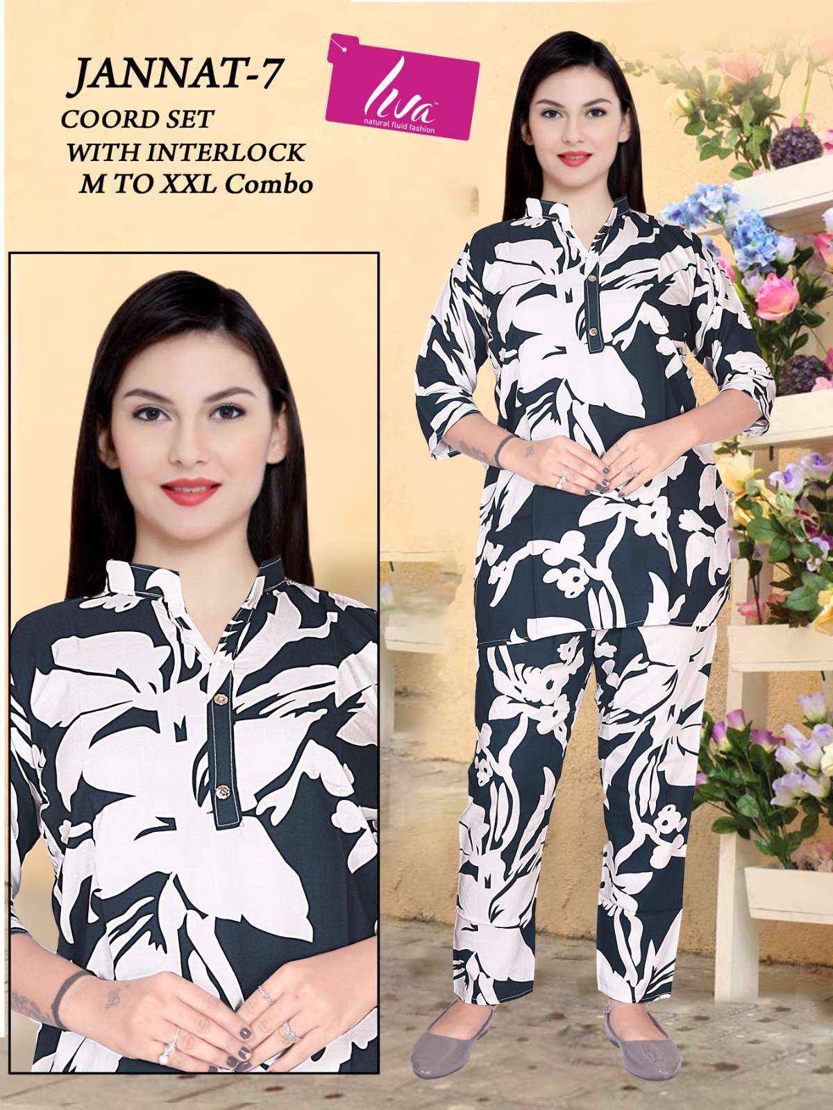 HIVA DESIGNER JANNAT VOL 8 RAYON PRINT FANCY SUMMER WEAR CO-ORD SET WHOLESALE RATE ( 4 PCS CATAOG )