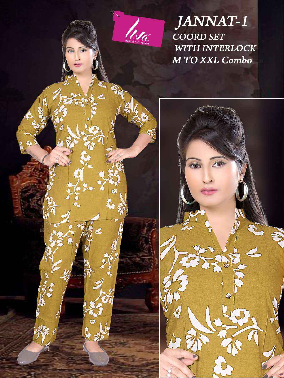 HIVA DESIGNER JANNAT VOL 8 RAYON PRINT FANCY SUMMER WEAR CO-ORD SET WHOLESALE RATE ( 4 PCS CATAOG )