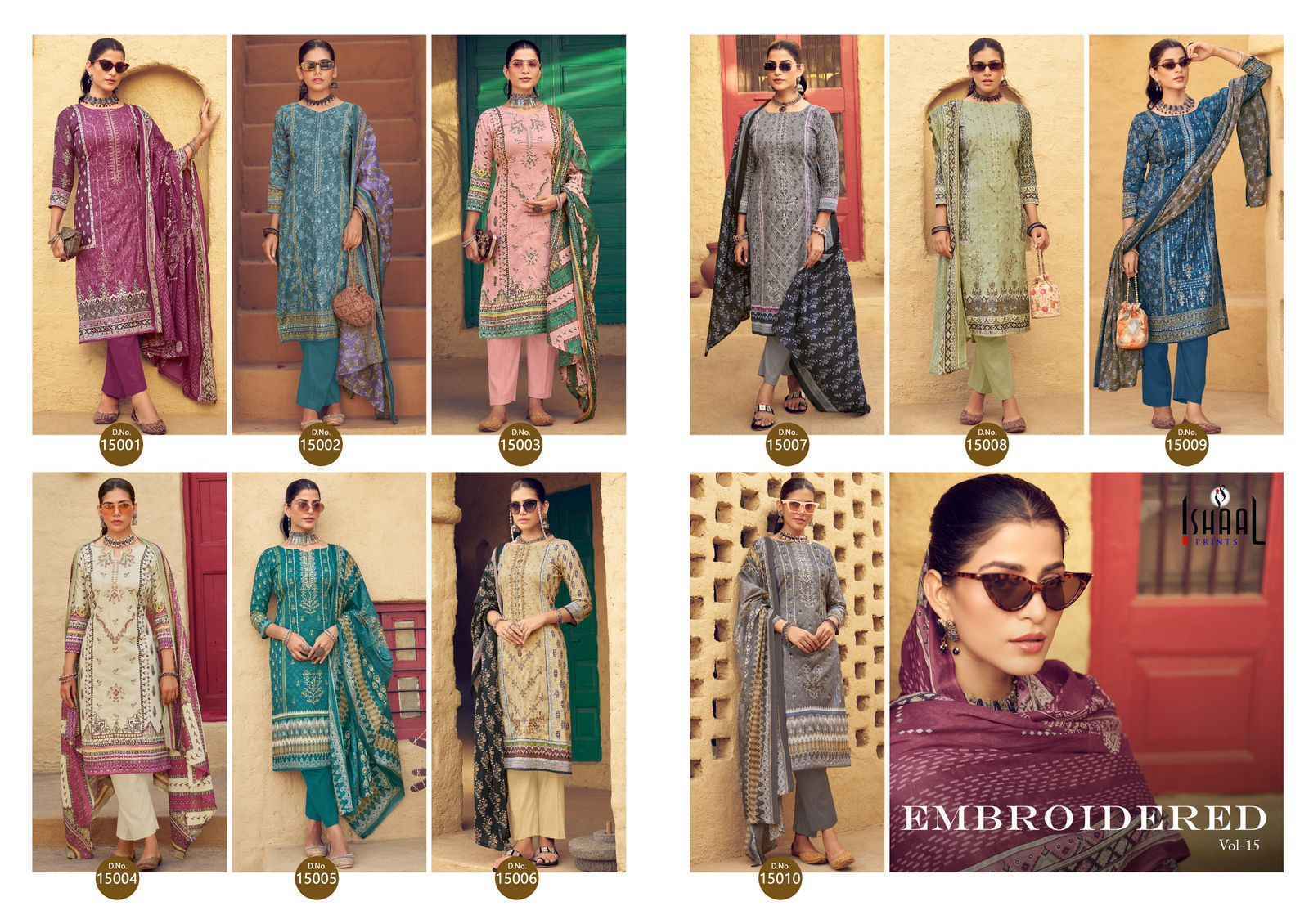 Ishaal Embroidered Vol 15 Lawn Cotton Dress Material - Surat Textile Market ( 10 pcs Catalogue )