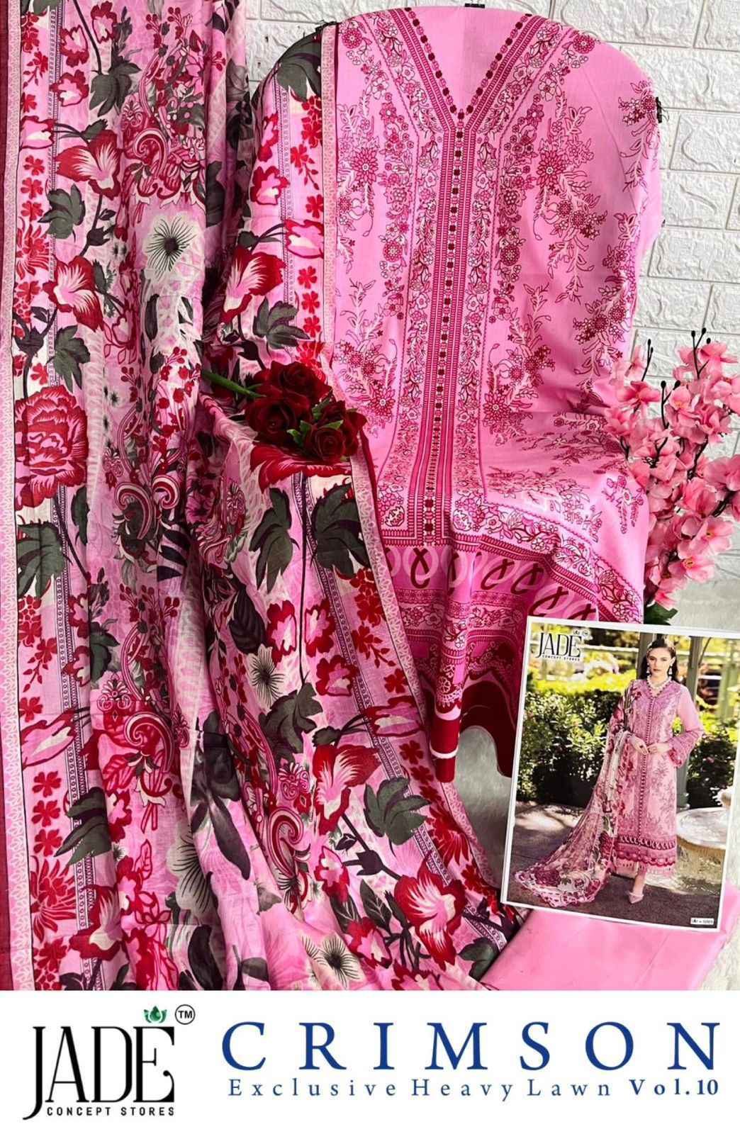 JADE CRIMSON VOL 10 LAWN PAKISTANI DRESS MATERIAL AT WHOLESALE PRICE ( 6 PCS CATALOG )