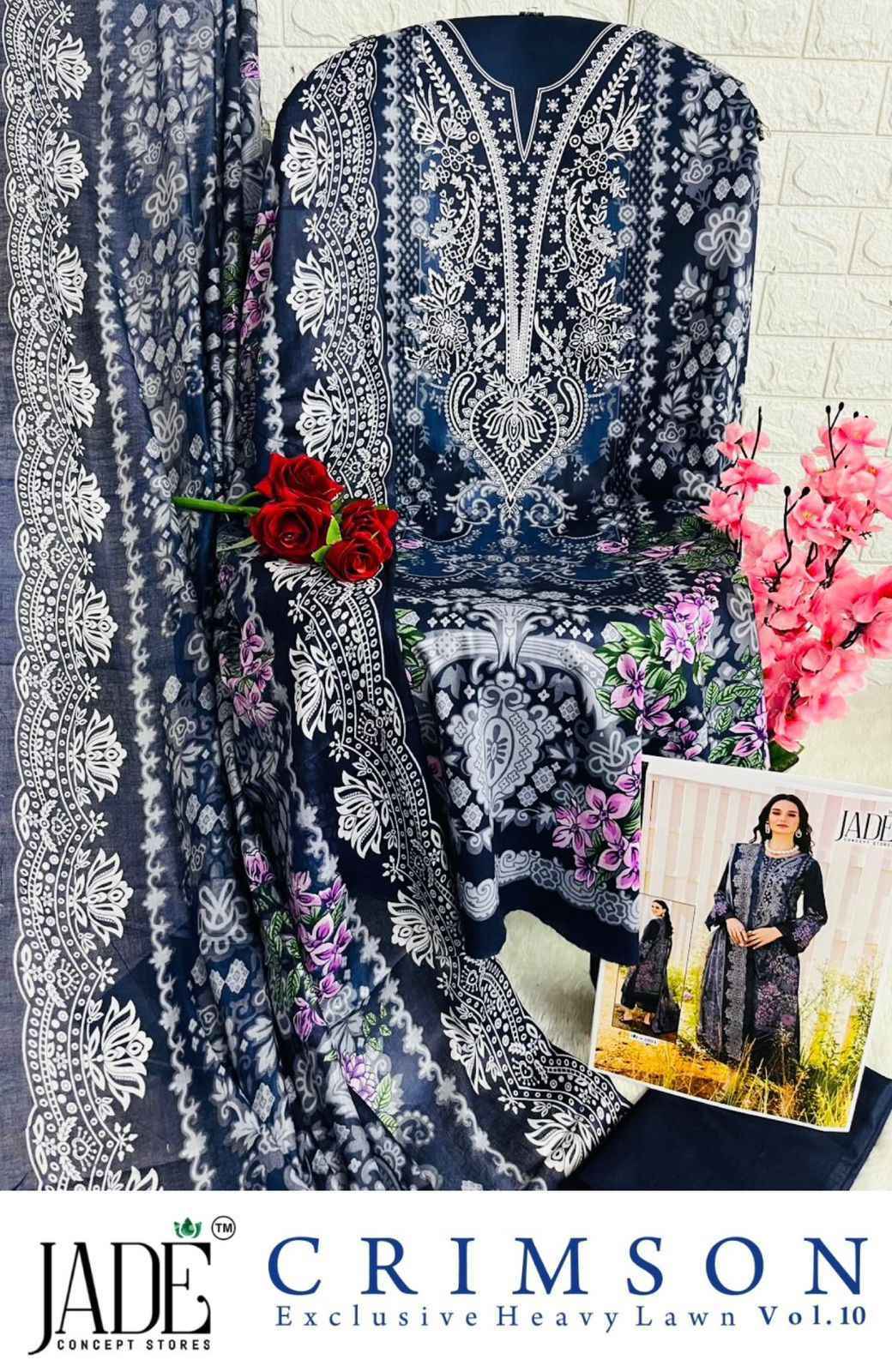 JADE CRIMSON VOL 10 LAWN PAKISTANI DRESS MATERIAL AT WHOLESALE PRICE ( 6 PCS CATALOG )