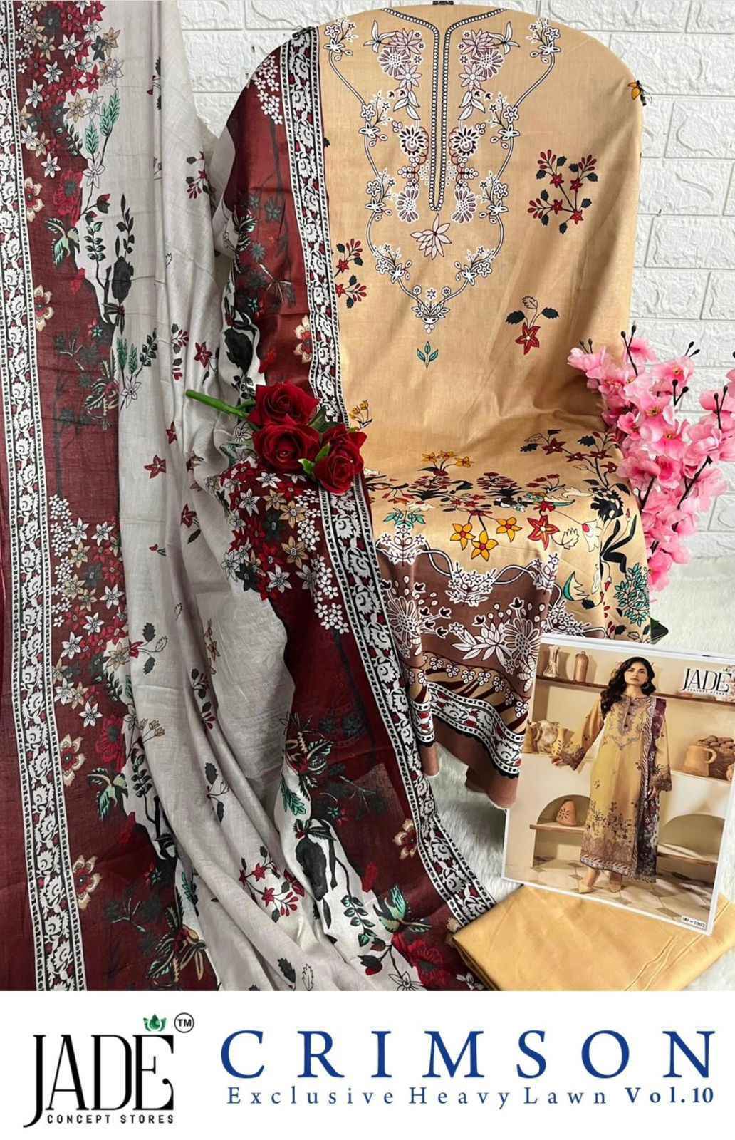 JADE CRIMSON VOL 10 LAWN PAKISTANI DRESS MATERIAL AT WHOLESALE PRICE ( 6 PCS CATALOG )